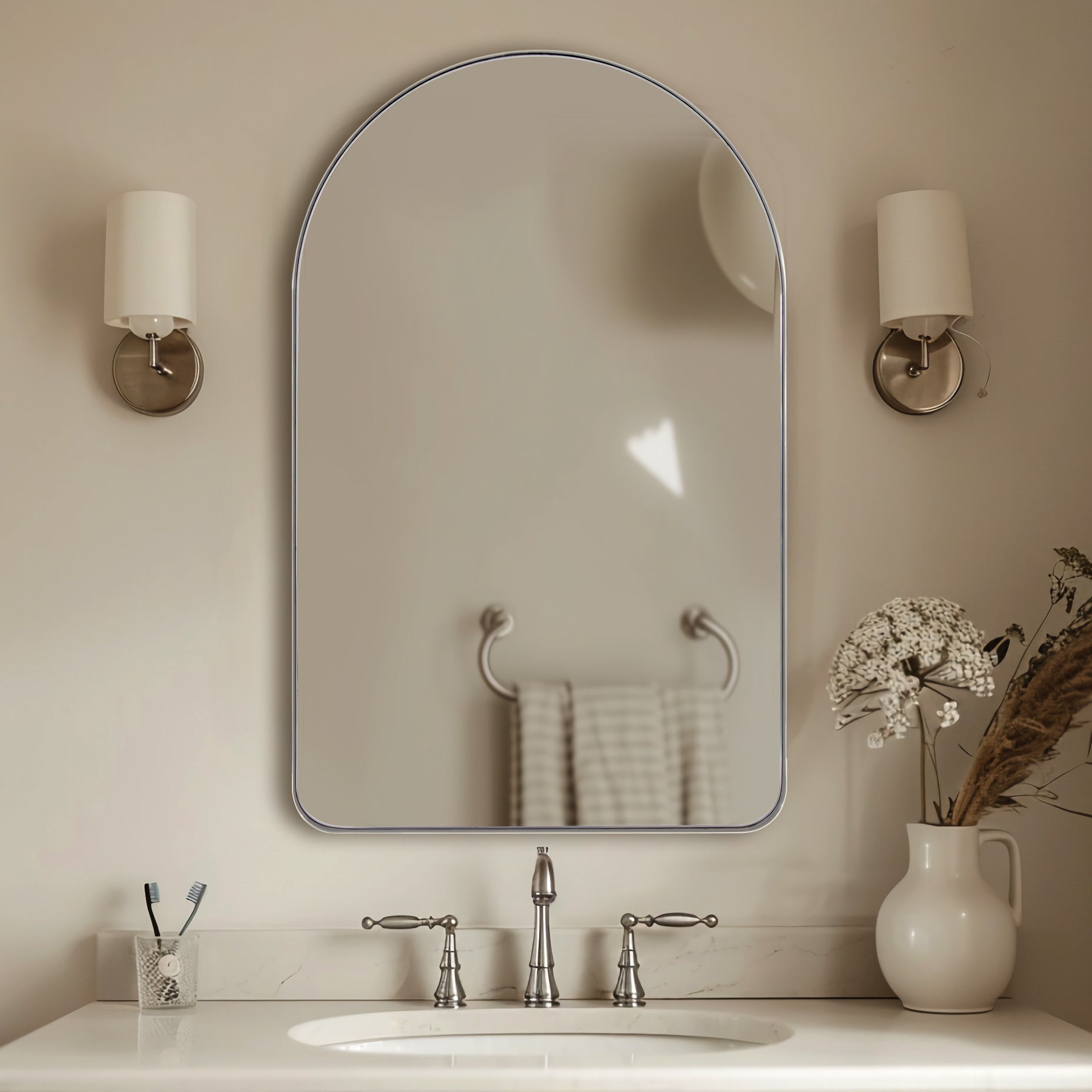 Contemporary Arched Bathroom Vanity Mirror | Stainless Steel Frame
