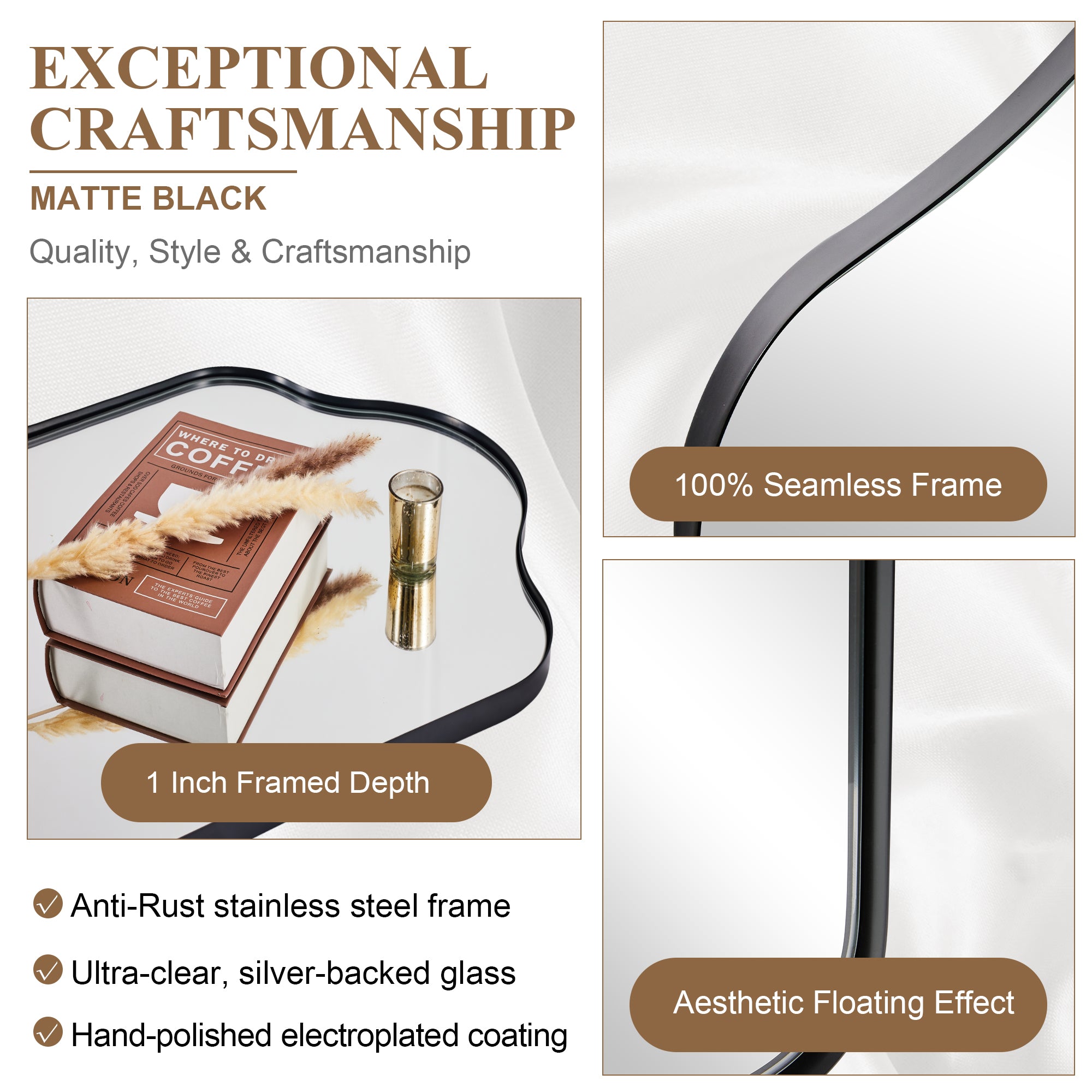 Contemporary Arch Top Curved Arched Bathroom Vanity Mirror | Stainless Steel Frame