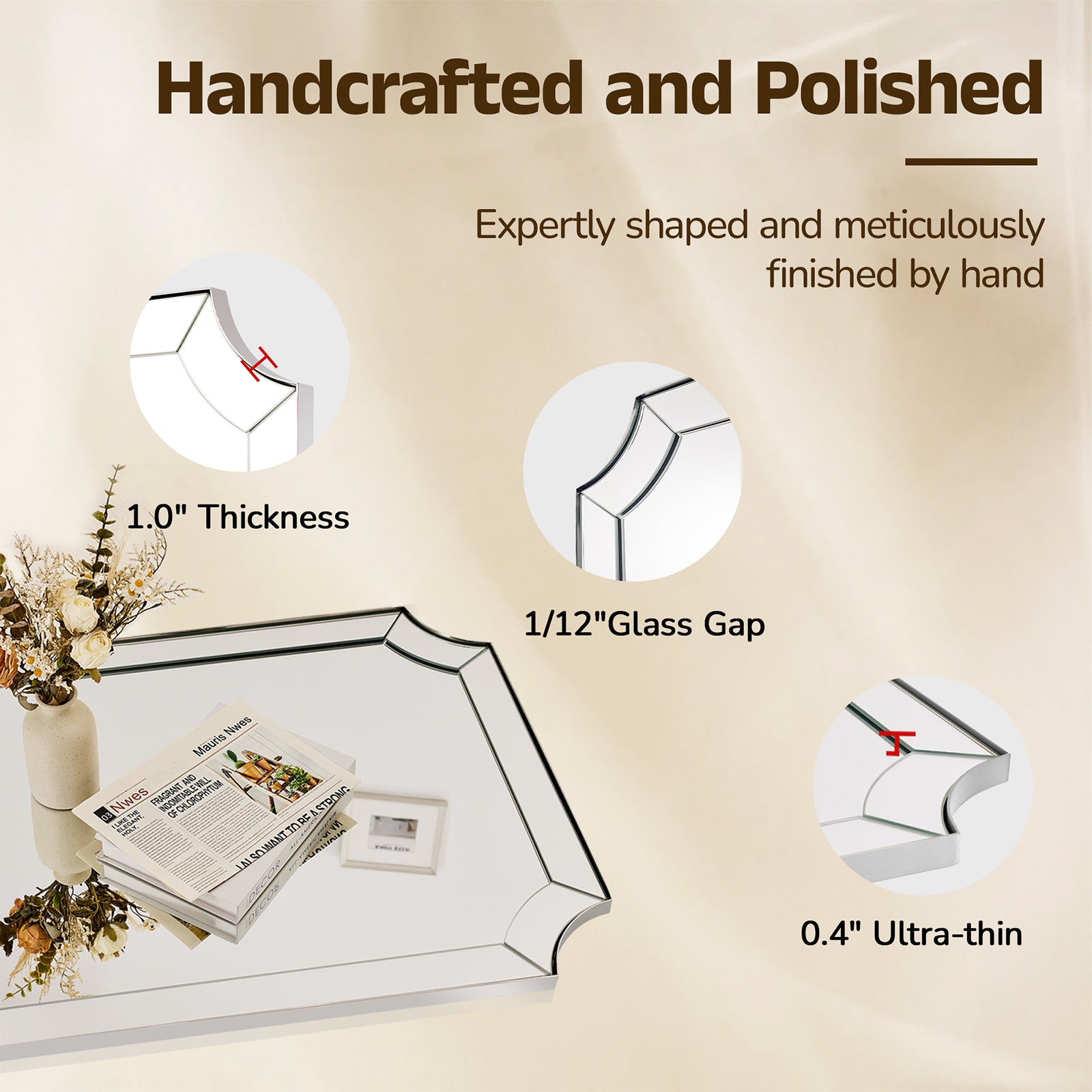 Minuette Glass Tiles Edge Scalloped Bathroom Vanity Mirrors | Stainless Steel Frame