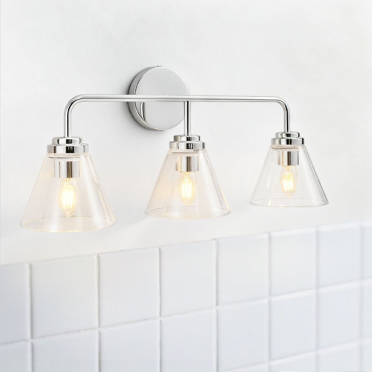 Modern Clear Cone Glass Shade Bathroom Vanity Light