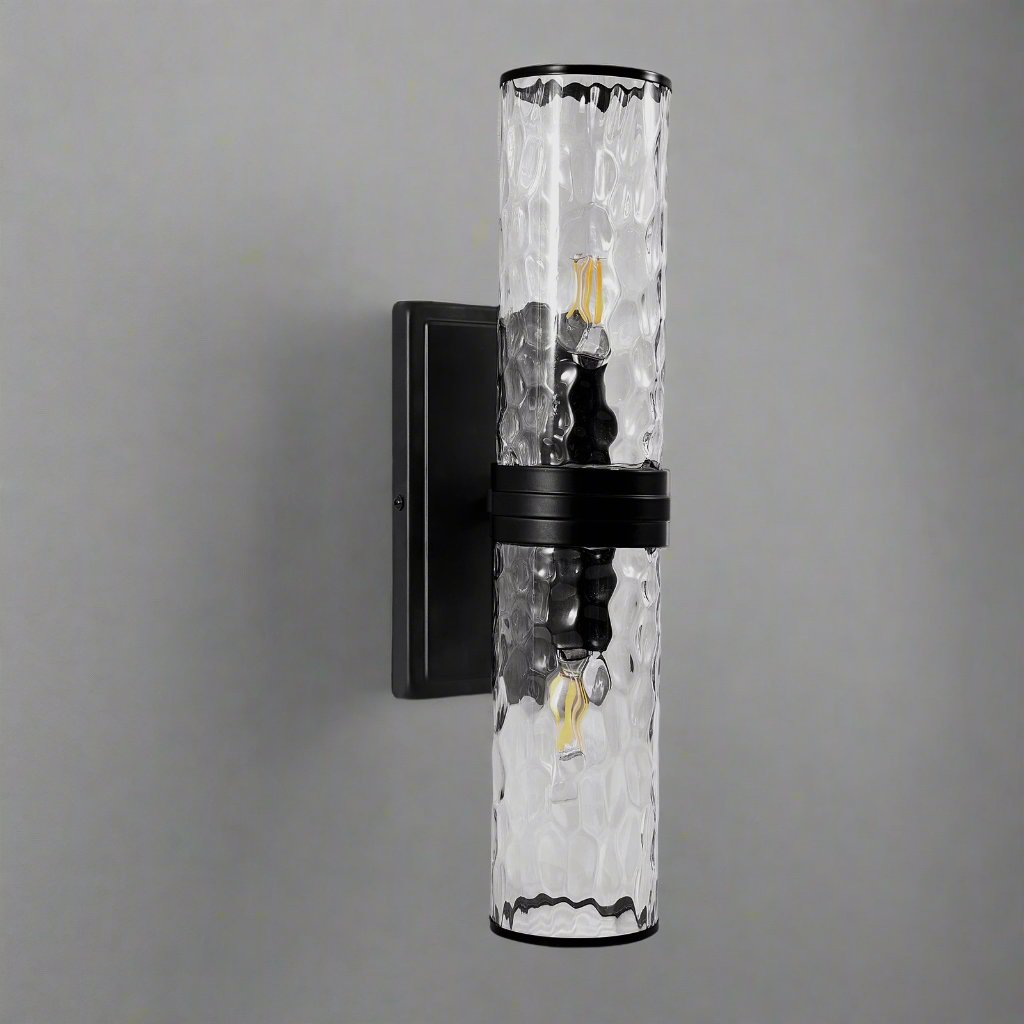 Elegant Hammer Glass Double-Cylinder Shade Wall Sconce Bathroom Light Fixture