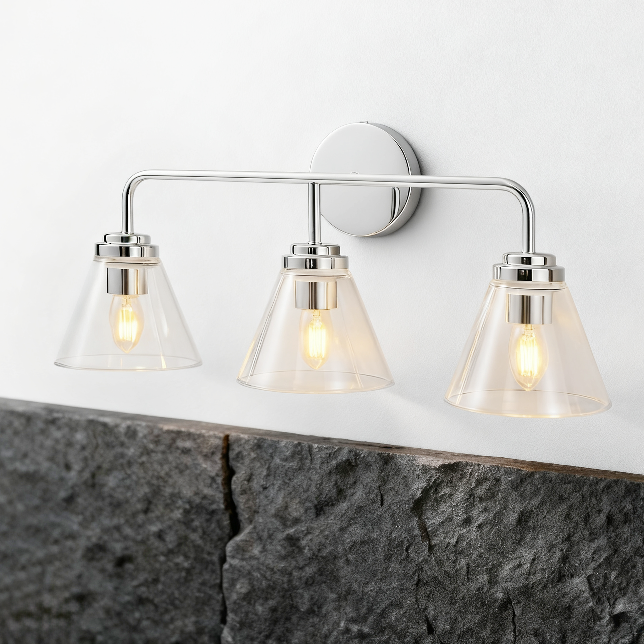 Modern Cone Clear Glass Shade Bathroom Wall Sconces