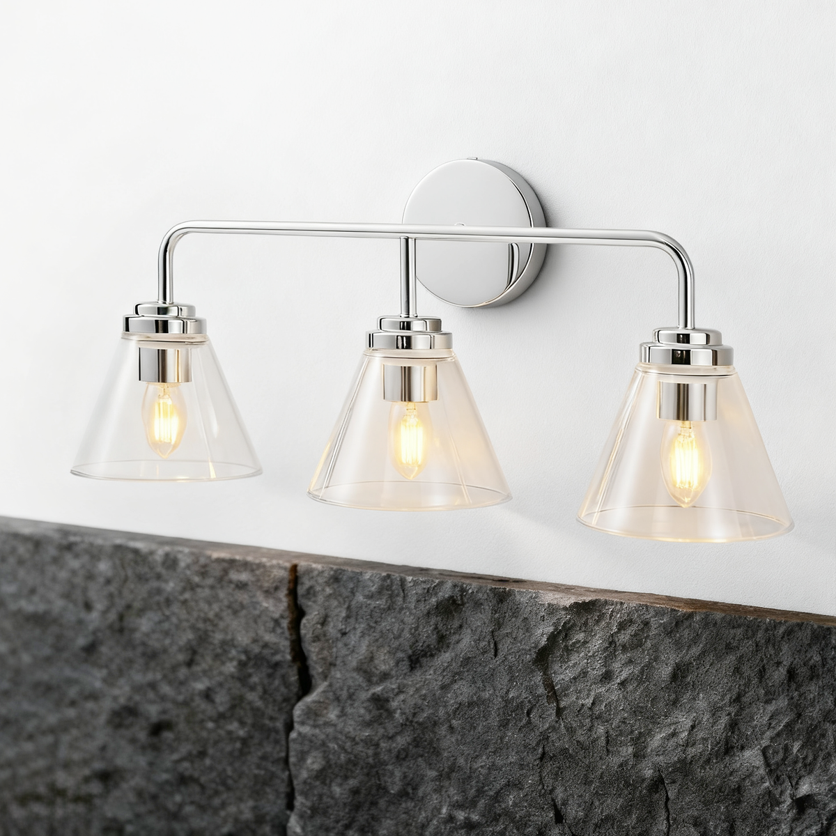 Modern Clear Cone Glass Shade Bathroom Vanity Light