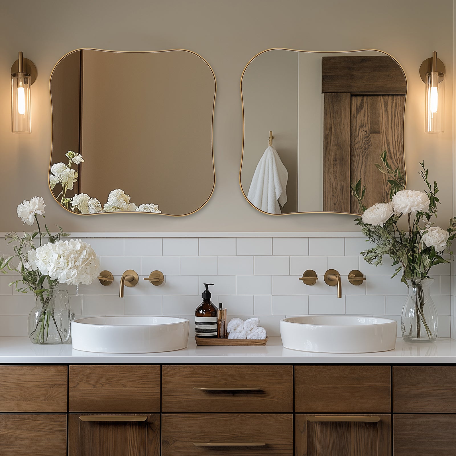 Contemporary Square Scalloped Bathroom Mirrors | 30Inch,Stainless Steel Framed
