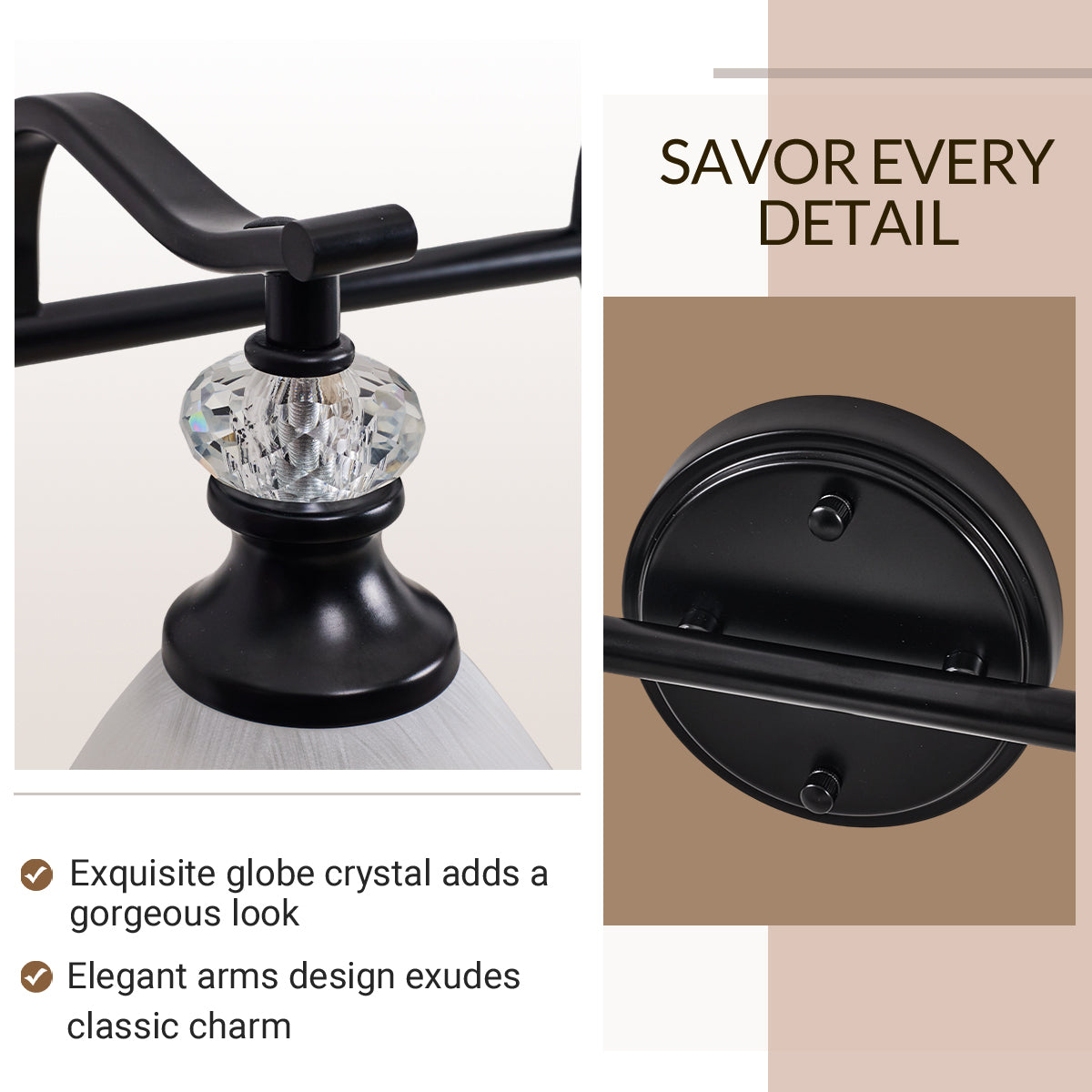 Artistical Metal Crank Frame White Frosted Trumpet Shade Bathroom Sconces