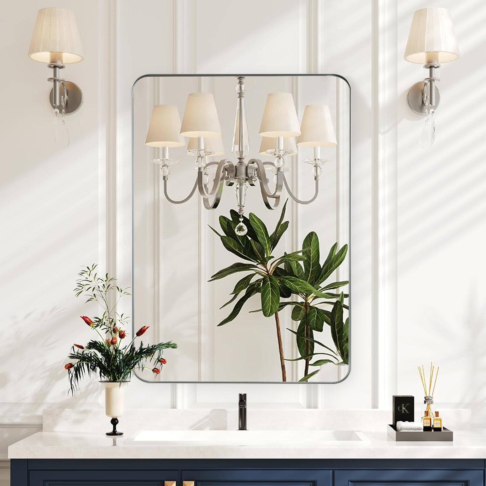 Minimalist Modern Rounded Rectangular Bathroom Mirrors