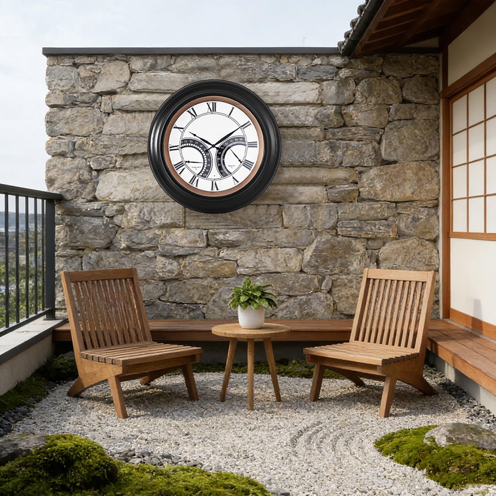 Contemporary 24 Inch Large Outdoor Wall Clock Waterproof Illuminated Clock,Stripe Dial