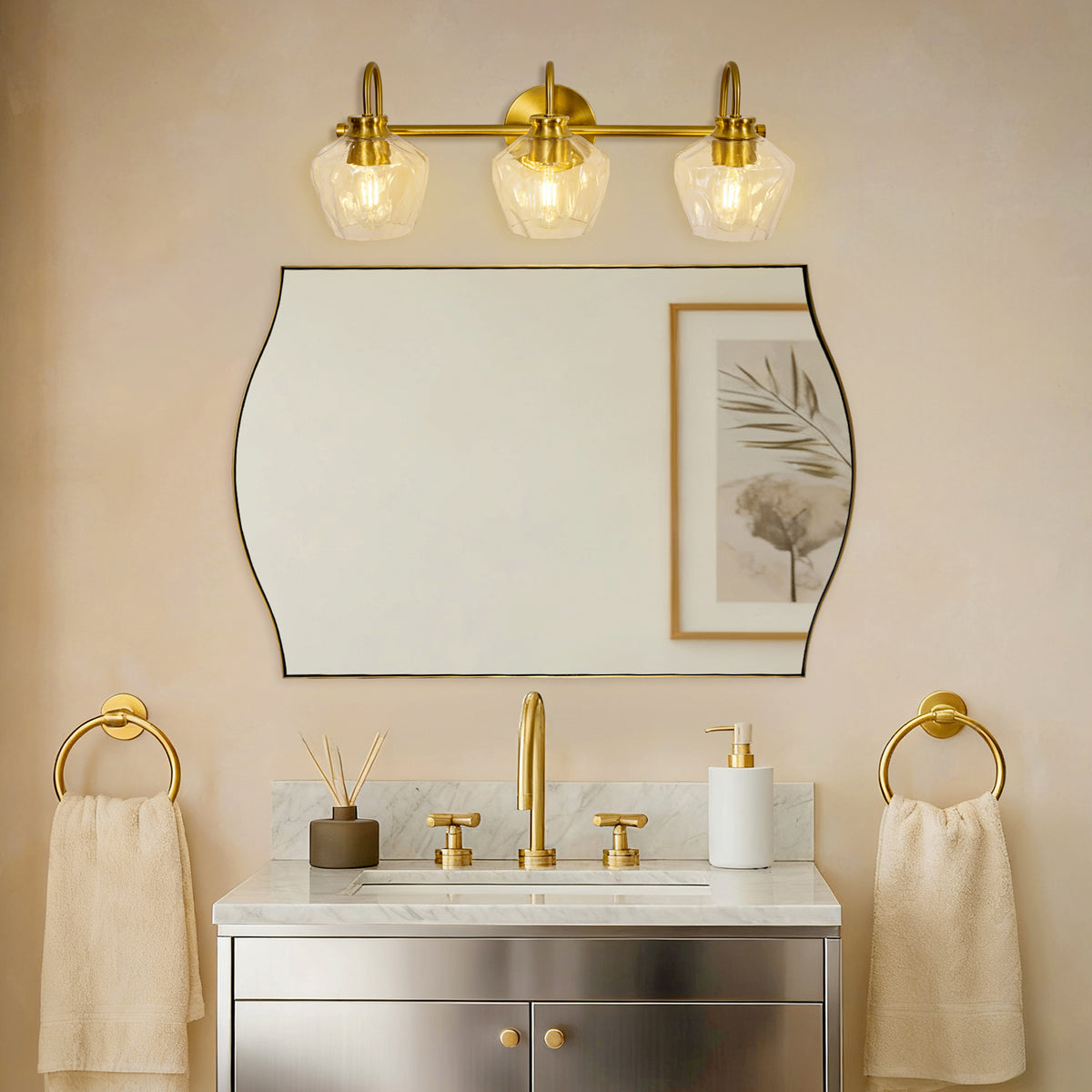 Vintage Gooseneck Hammered Glass Shade Bathroom Vanity Light