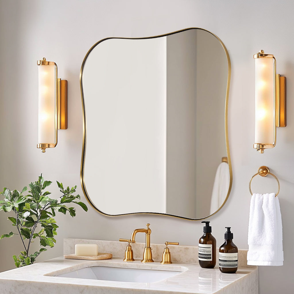 Contemporary Square Scalloped Bathroom Mirrors | 30Inch,Stainless Steel Framed
