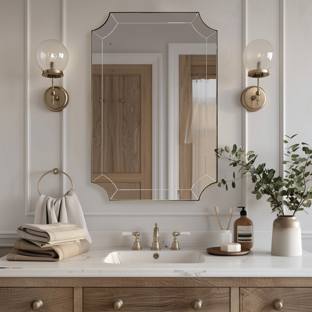 Minuette Glass Tiles Edge Scalloped Bathroom Vanity Mirrors | Stainless Steel Frame