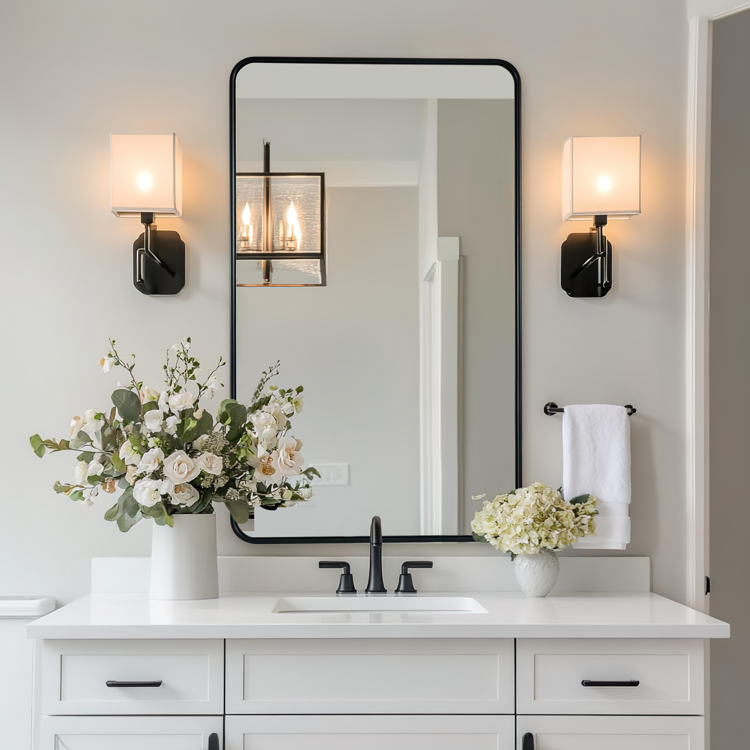 Contemporary Rounded Rectangular Bathroom Wall Mirror| Aluminum U-Tube Framed