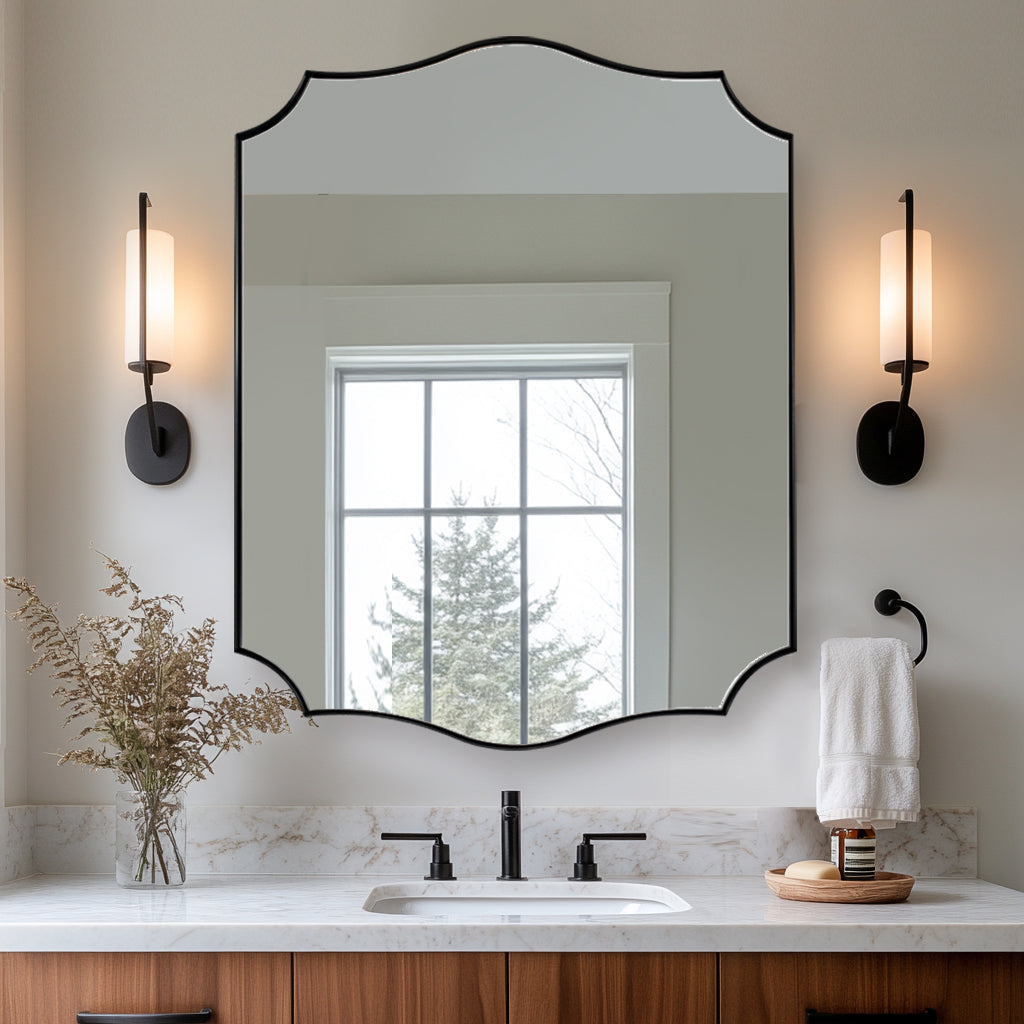 Open Box Like New: Contemporary Scalloped Rectangle Wall Mirror