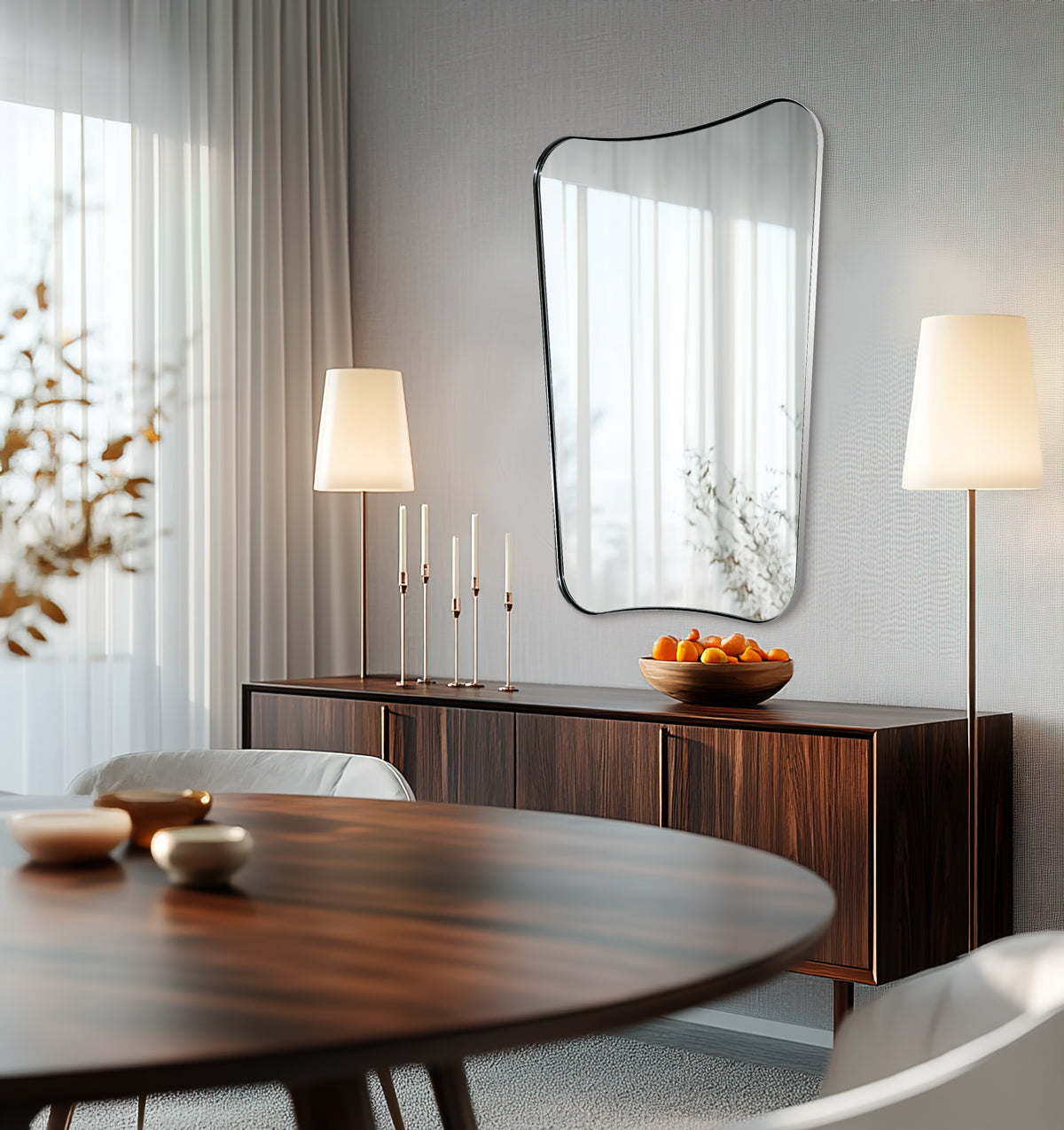 Antique Concave Top Rectangle Scalloped Decor Bathroom Mirror |Stainless Steel Frame