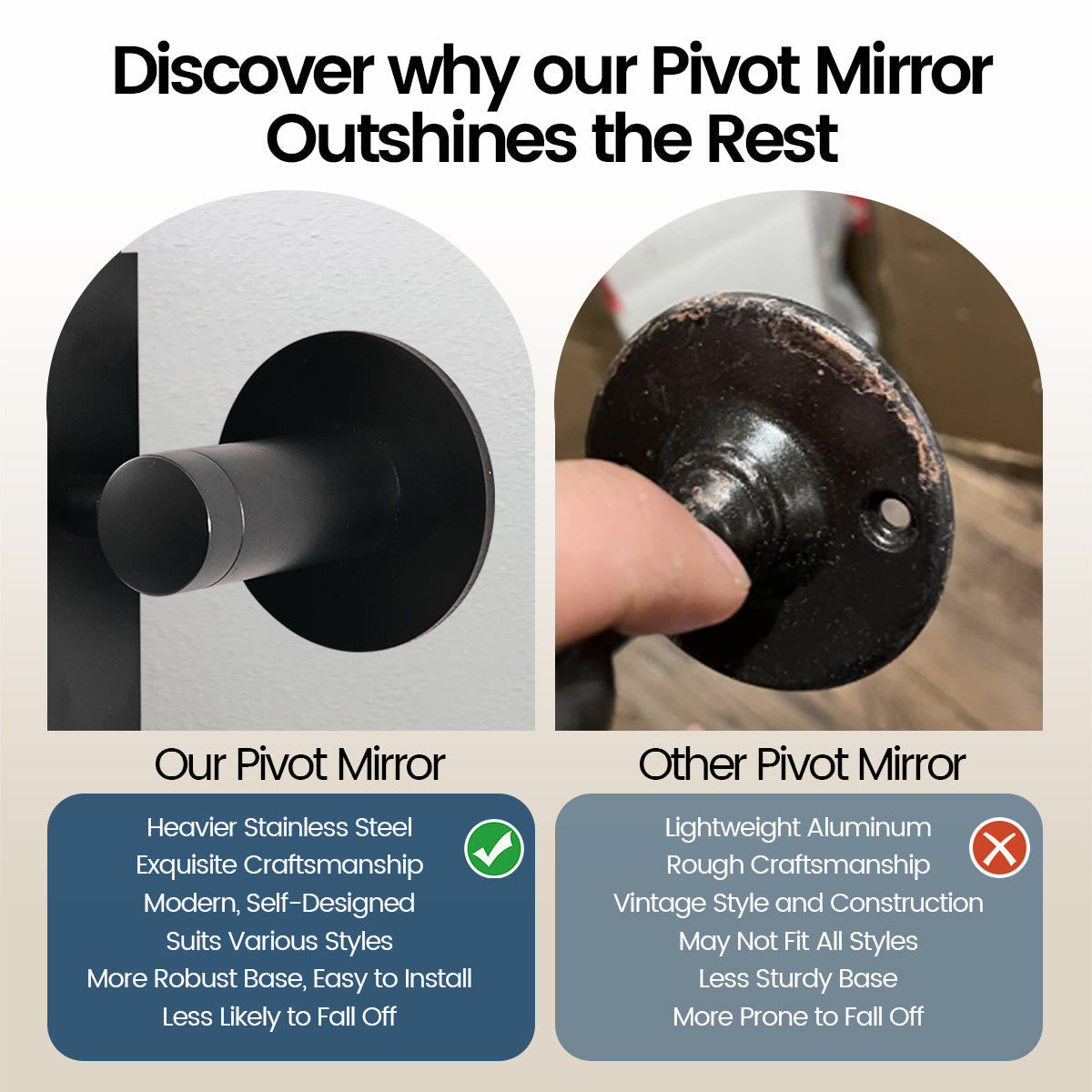 Tilting Rectangular Pivot Mirror for Bathroom/Vanity Floating Mirror | Stainless Steel Frame