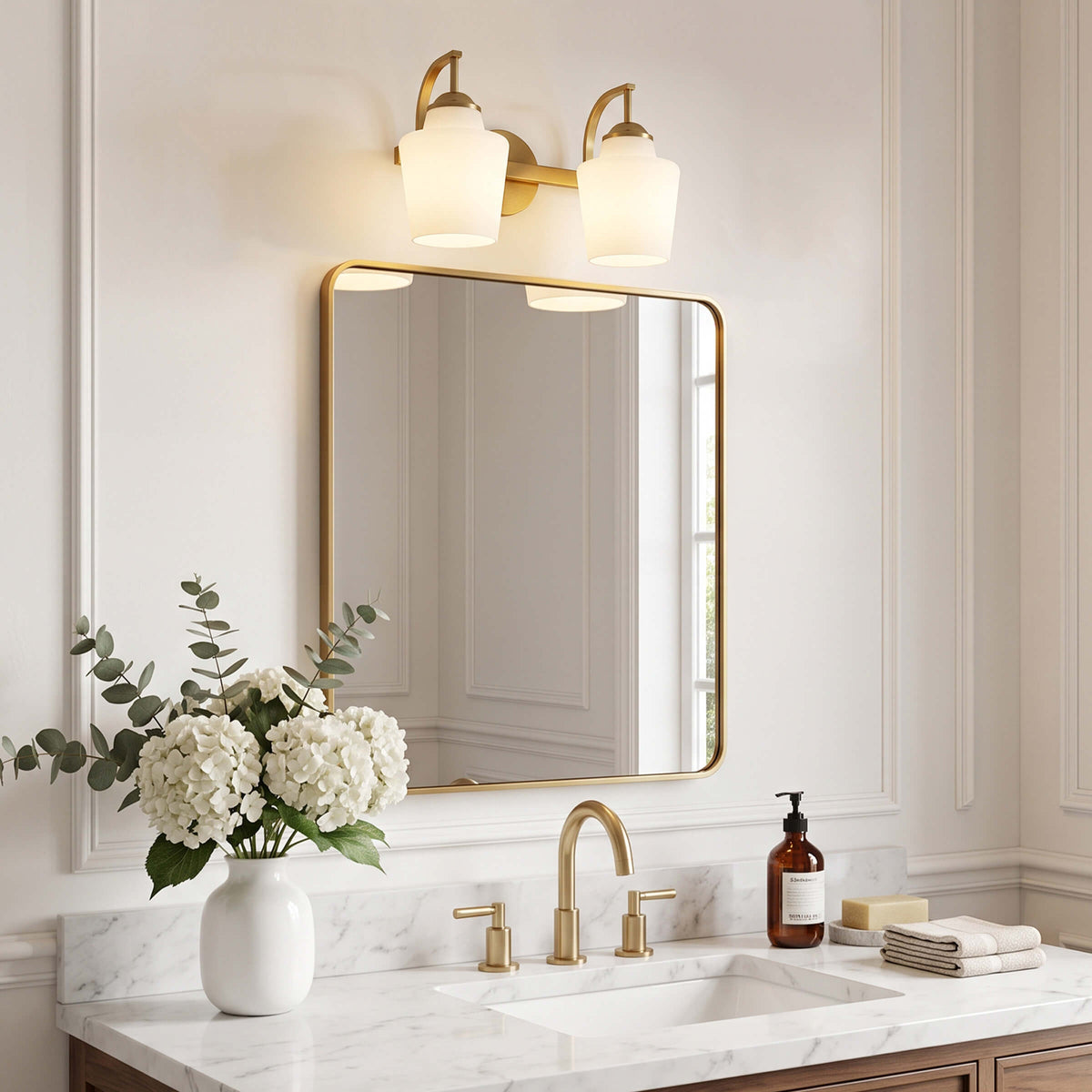Contemporary Opal Glass Tapered Shade Bathroom Vanity Light
