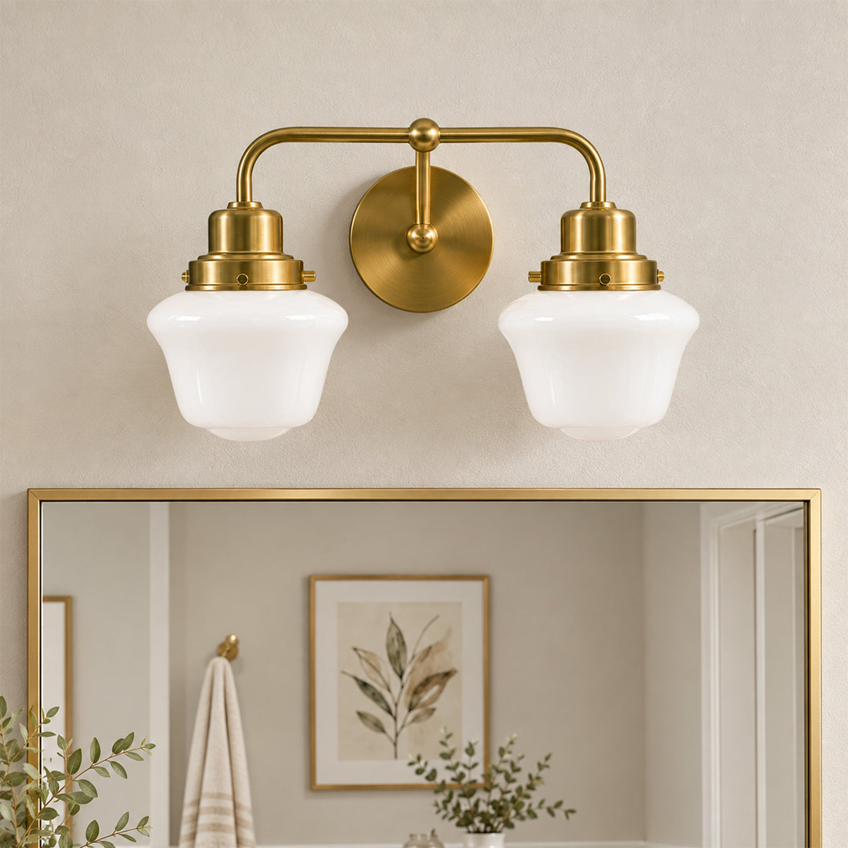 Traditional Schoolhouse Opal Glass Shade Bathroom Vanity Light