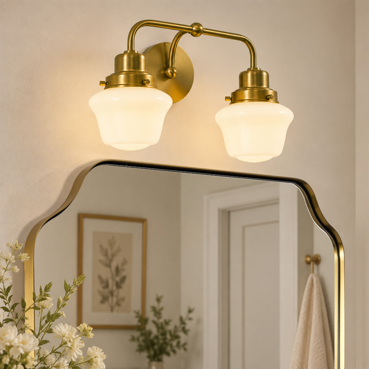 Traditional Schoolhouse Opal Glass Shade Bathroom Vanity Light