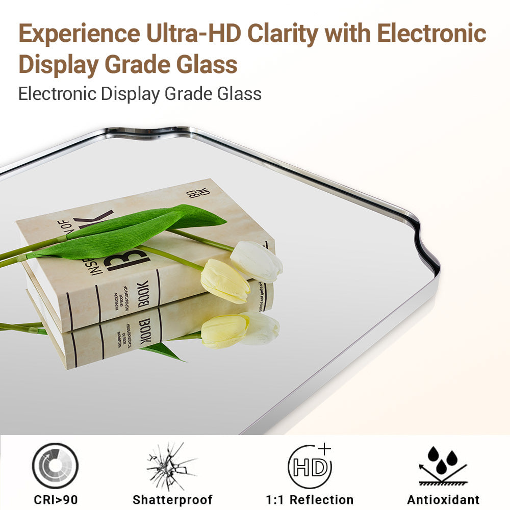 Open Box Like New:Notched Corner Irregular Scalloped Rectangle Mirrors | Stainless Steel Frame