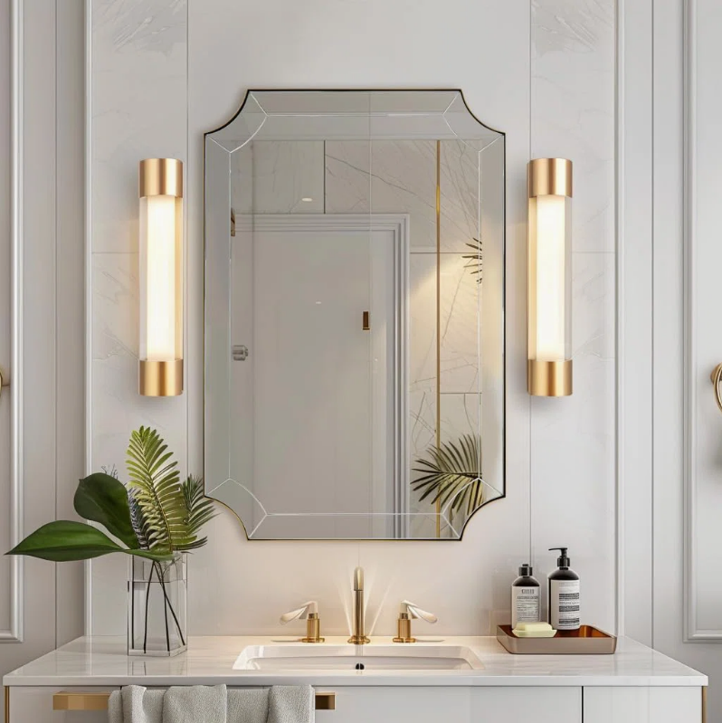 Minuette Glass Tiles Edge Scalloped Bathroom Vanity Mirrors | Stainless Steel Frame
