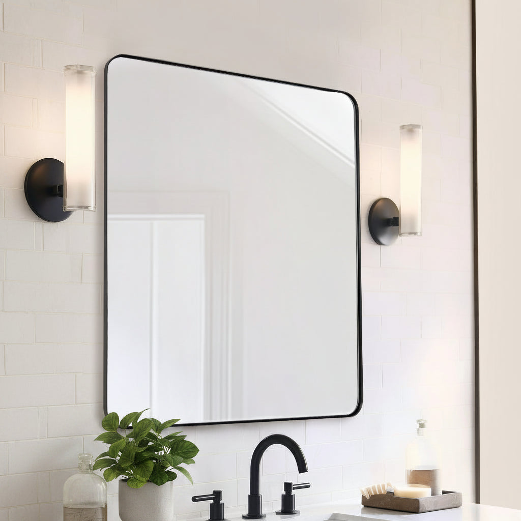 Modern Rounded Rectangle Mirror for Bathroom/ Vanity/ Wall | Stainless Steel Frame