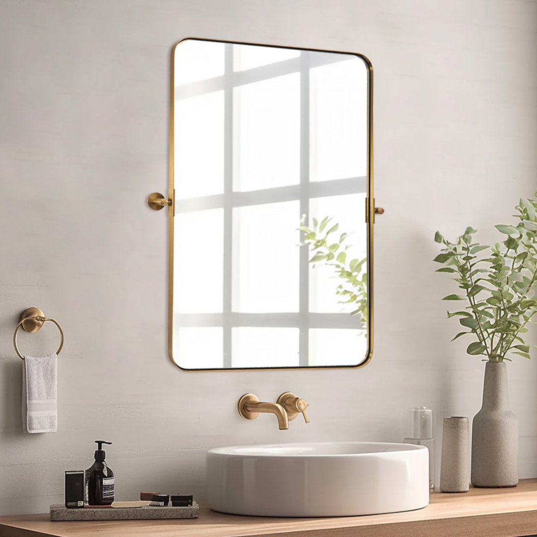 Open Box Like New: Tilting Rectangular Pivot Mirror for Bathroom | Stainless Steel Frame