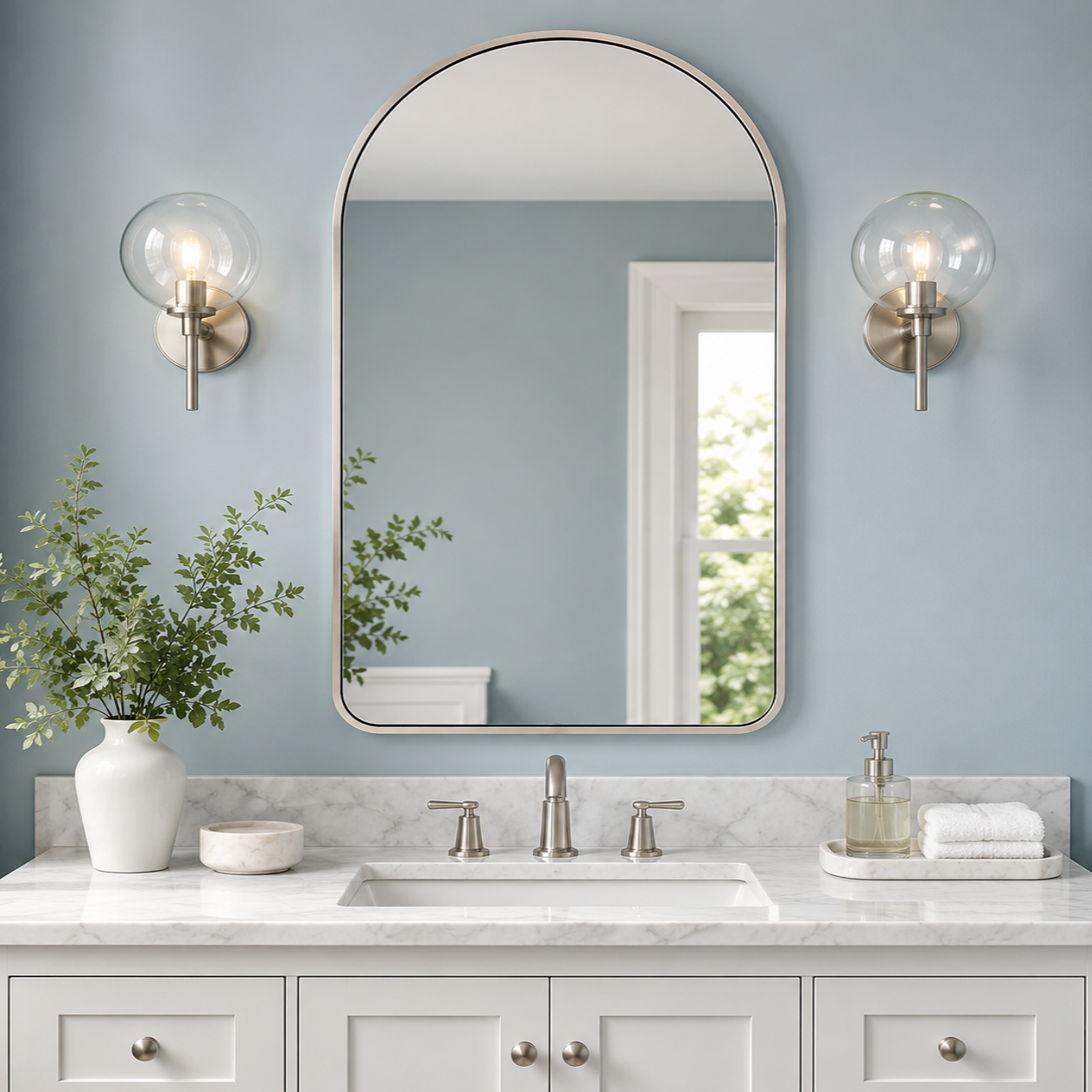 Contemporary Arched Bathroom Vanity Mirror Arch Wall Mirror |Stainless Steel Framed