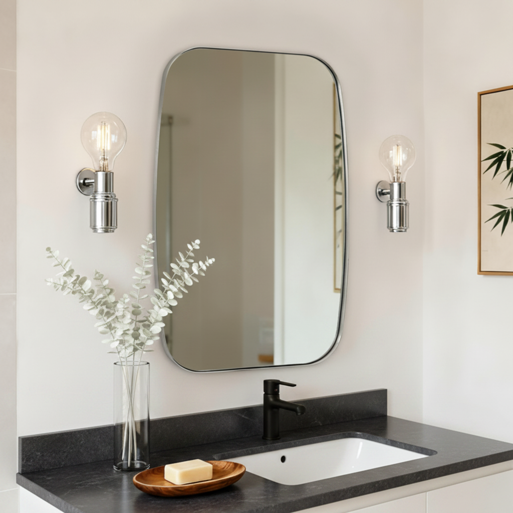 Modern Oval Oblong Bathroom Vanity Mirror | Stainless Steel Frame
