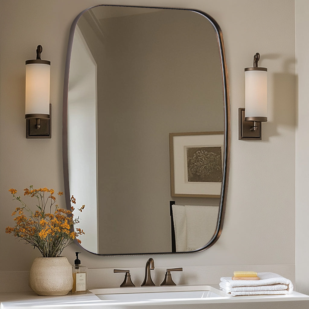 Modern Oblong Bathroom Mirror Long Oval Mirror | Stainless Steel Frame