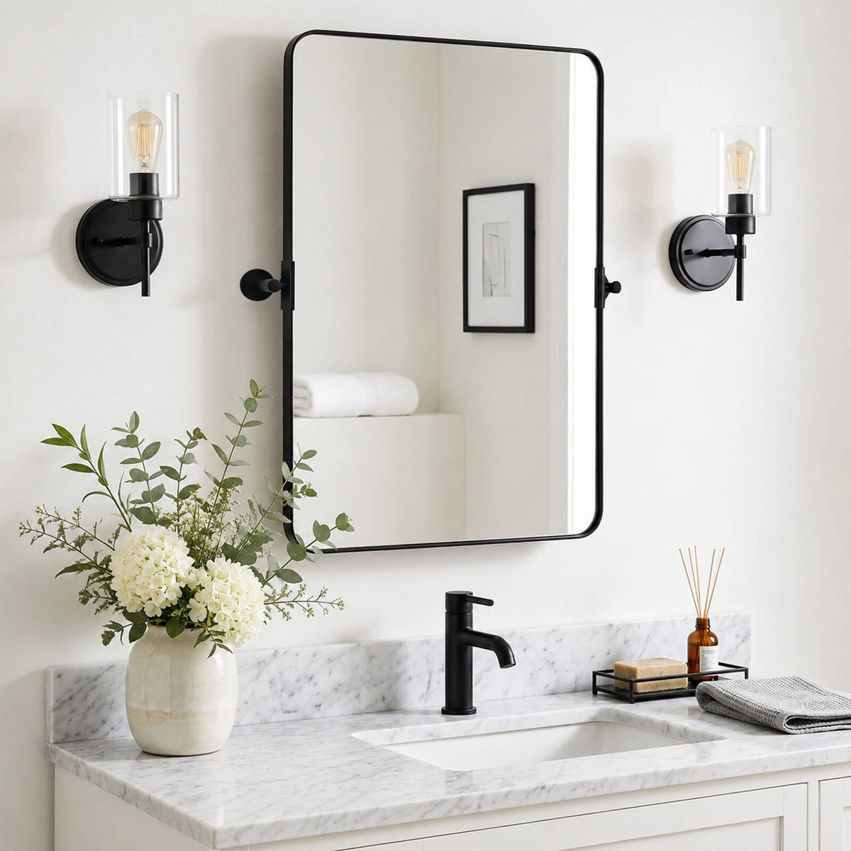 Tilting Rectangular Pivot Mirror for Bathroom/Vanity Floating Mirror | Stainless Steel Frame