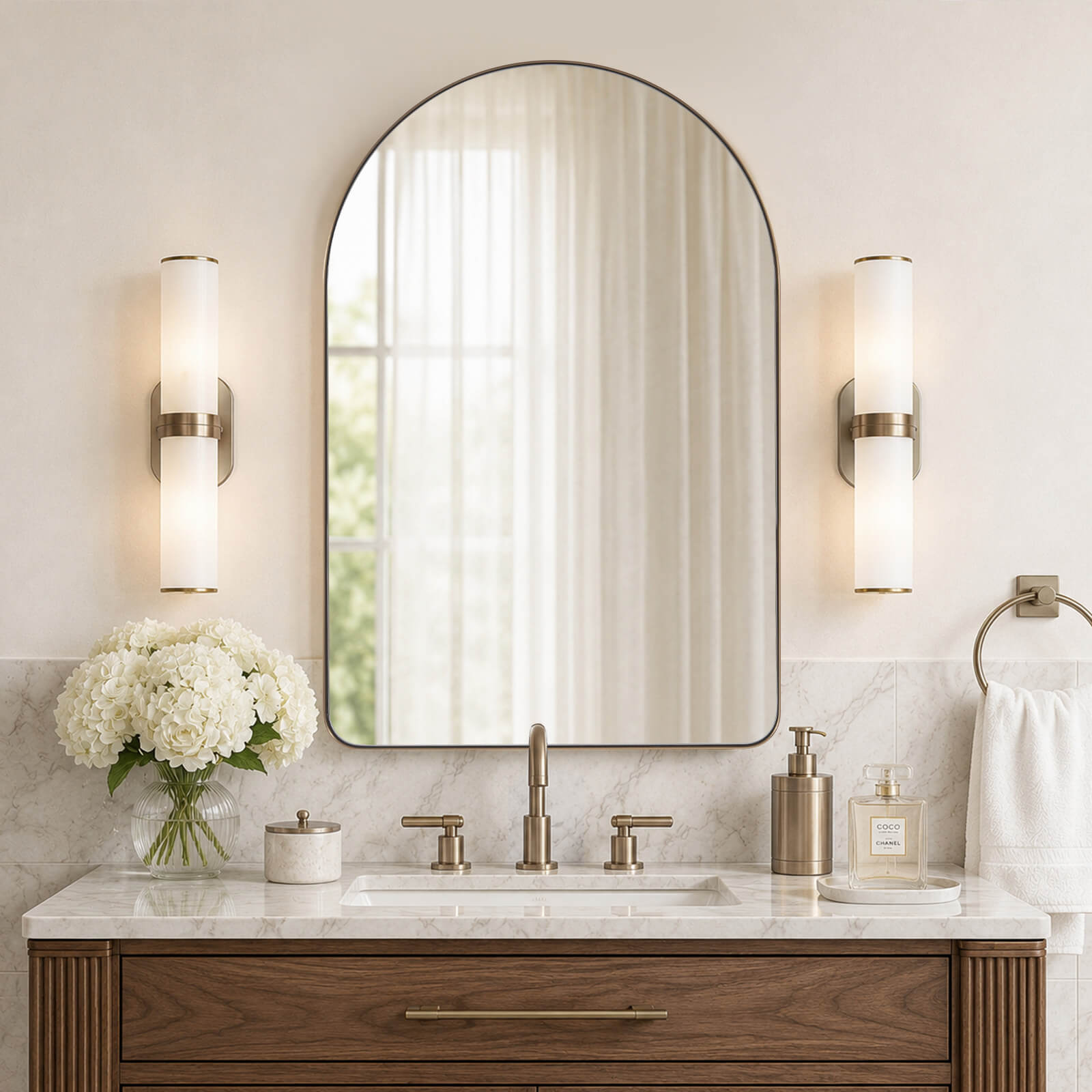Contemporary Arched Bathroom Vanity Mirror | Stainless Steel Frame