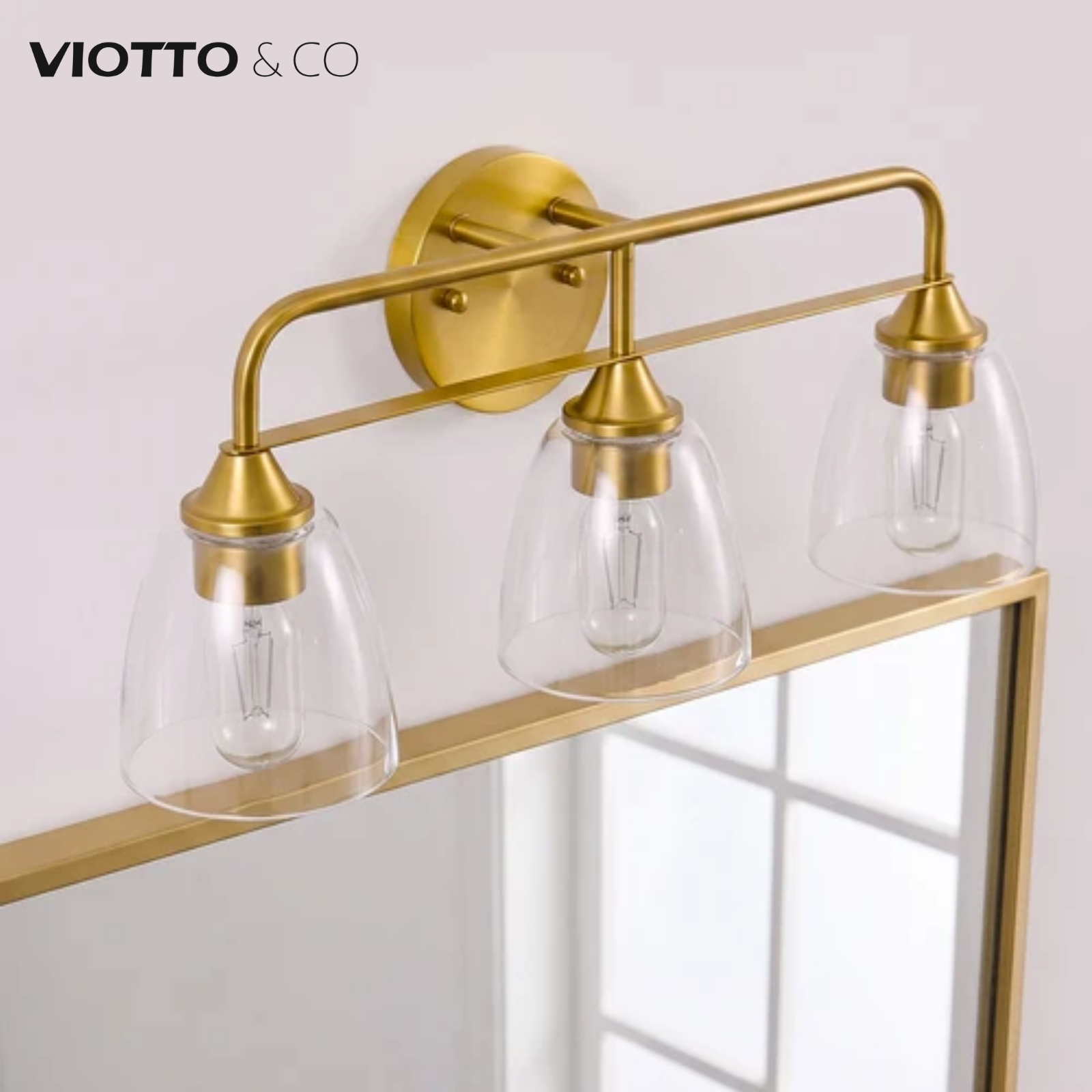 Clear Bell Glass Wall Light Dual-Rail Frame Bathroom Vanity Light