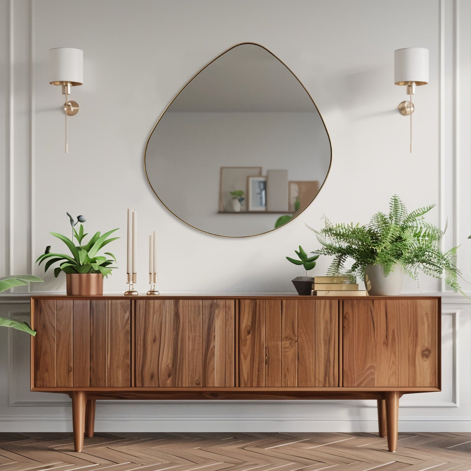 Asymmetrical Teardrop Mirror Irregular Bathroom Mirrors Gold |Stainless Steel Frame