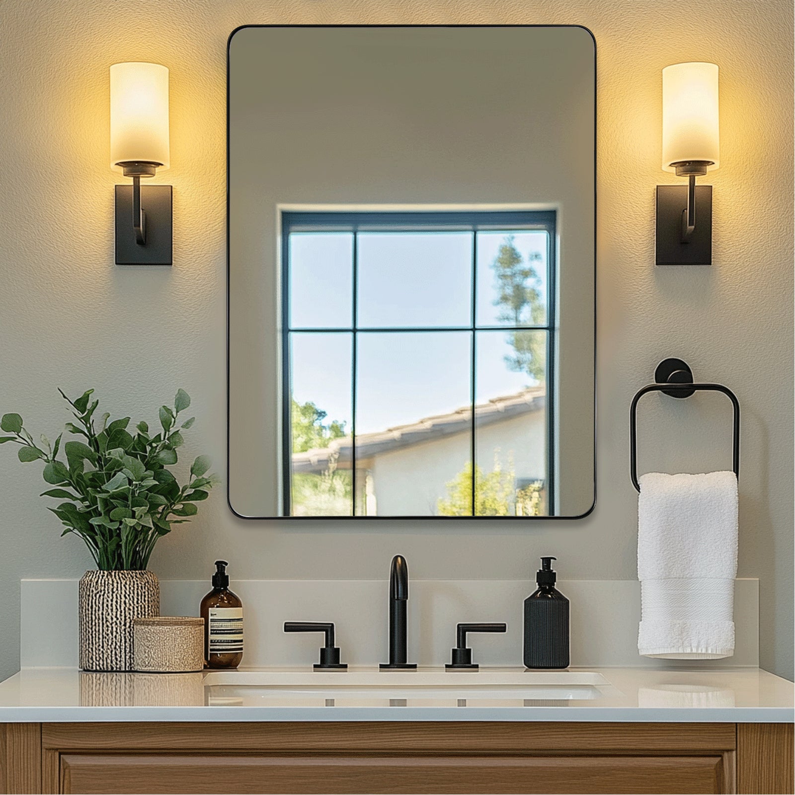 Modern Rounded Rectangular Bathroom Wall Mirrors with Aluminum Frame