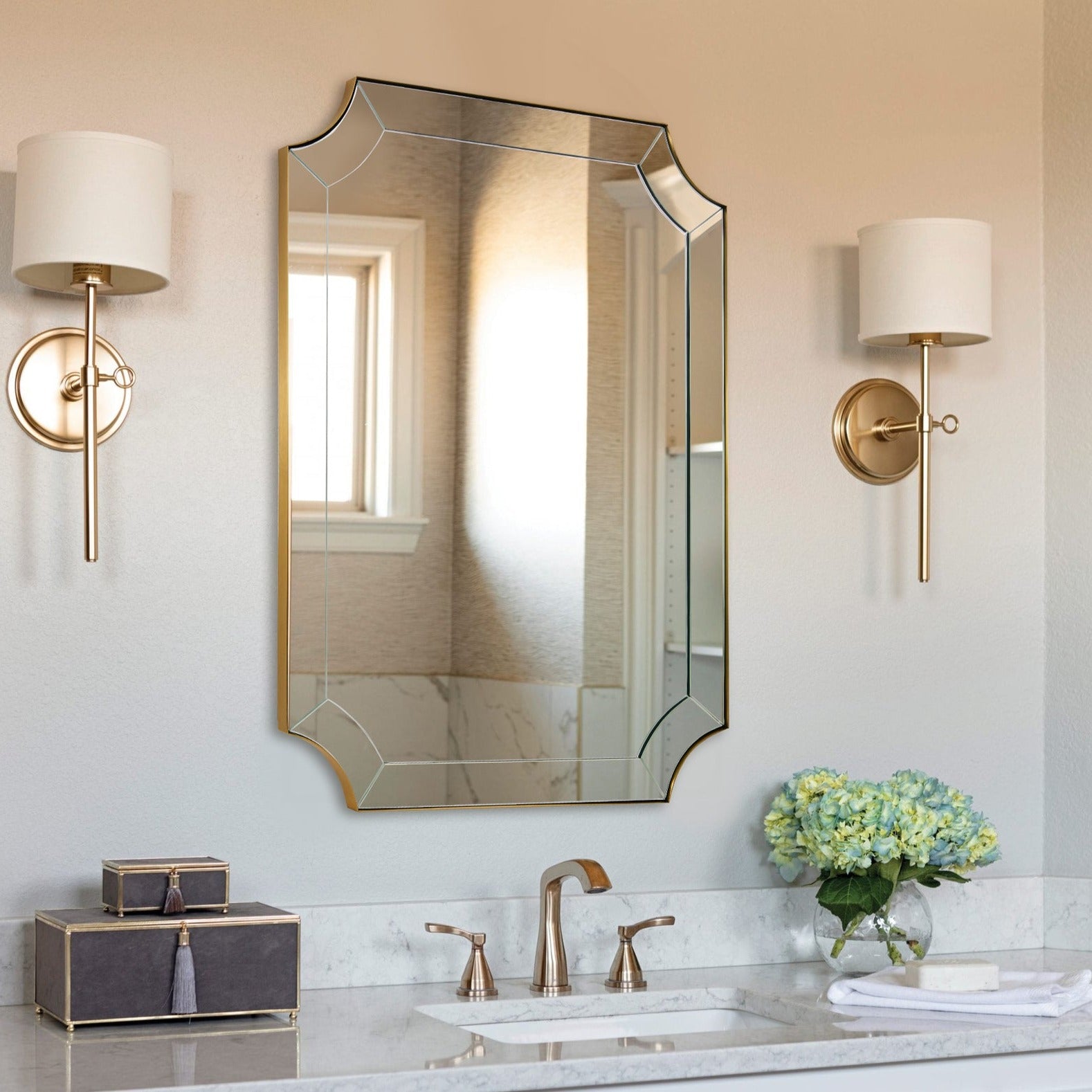 Minuette Glass Tiles Edge Scalloped Bathroom Vanity Mirrors | Stainless Steel Frame