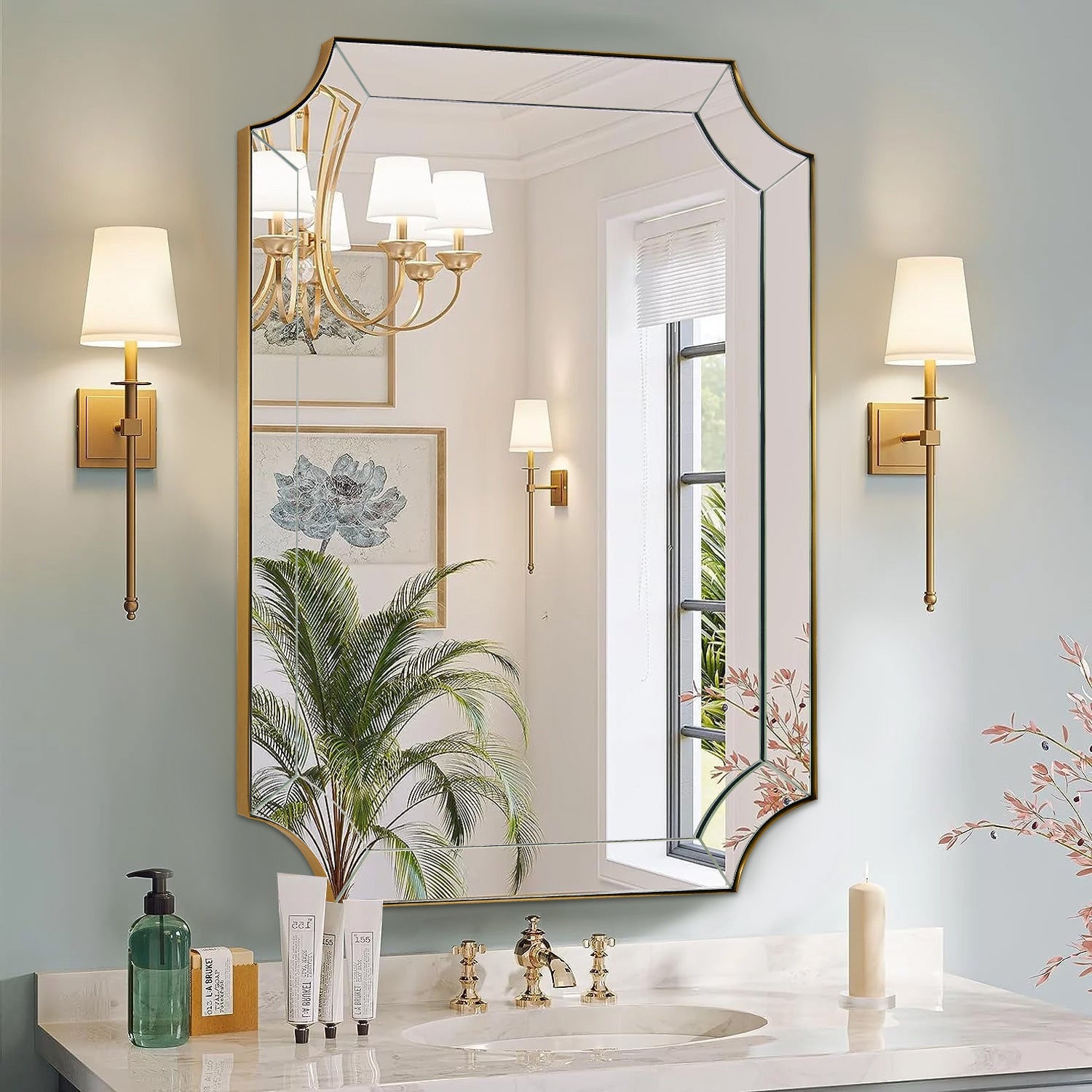 Minuette Glass Tiles Edge Scalloped Bathroom Vanity Mirrors | Stainless Steel Frame