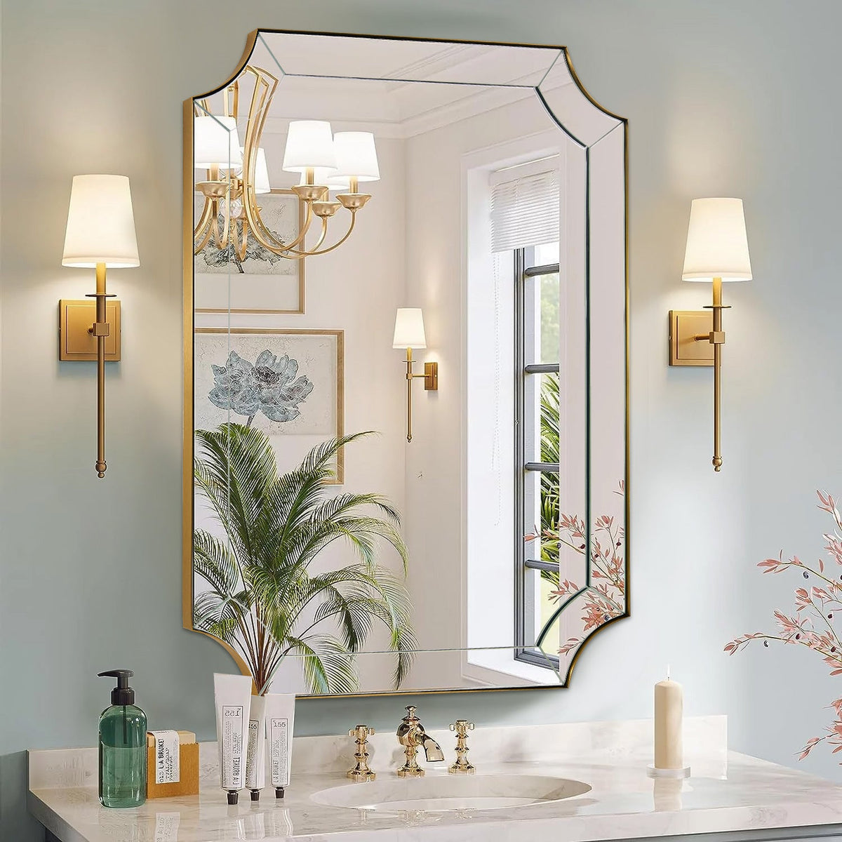 Minuette Glass Tiles Edge Scalloped Bathroom Vanity Mirrors | Stainless Steel Frame