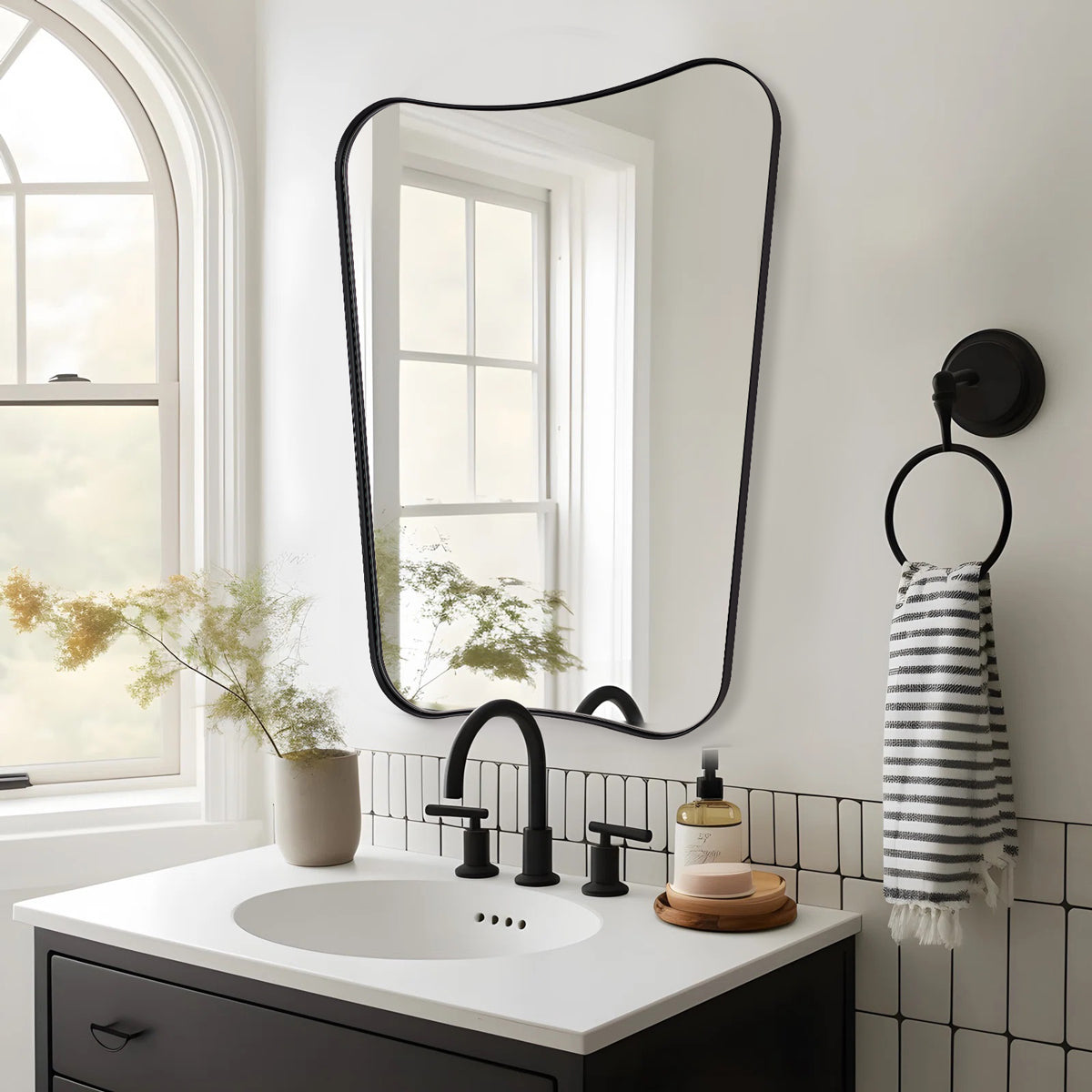 Contemporary Asymmetrical Irregular Wall Mirror for Bathroom |Stainless Steel Frame