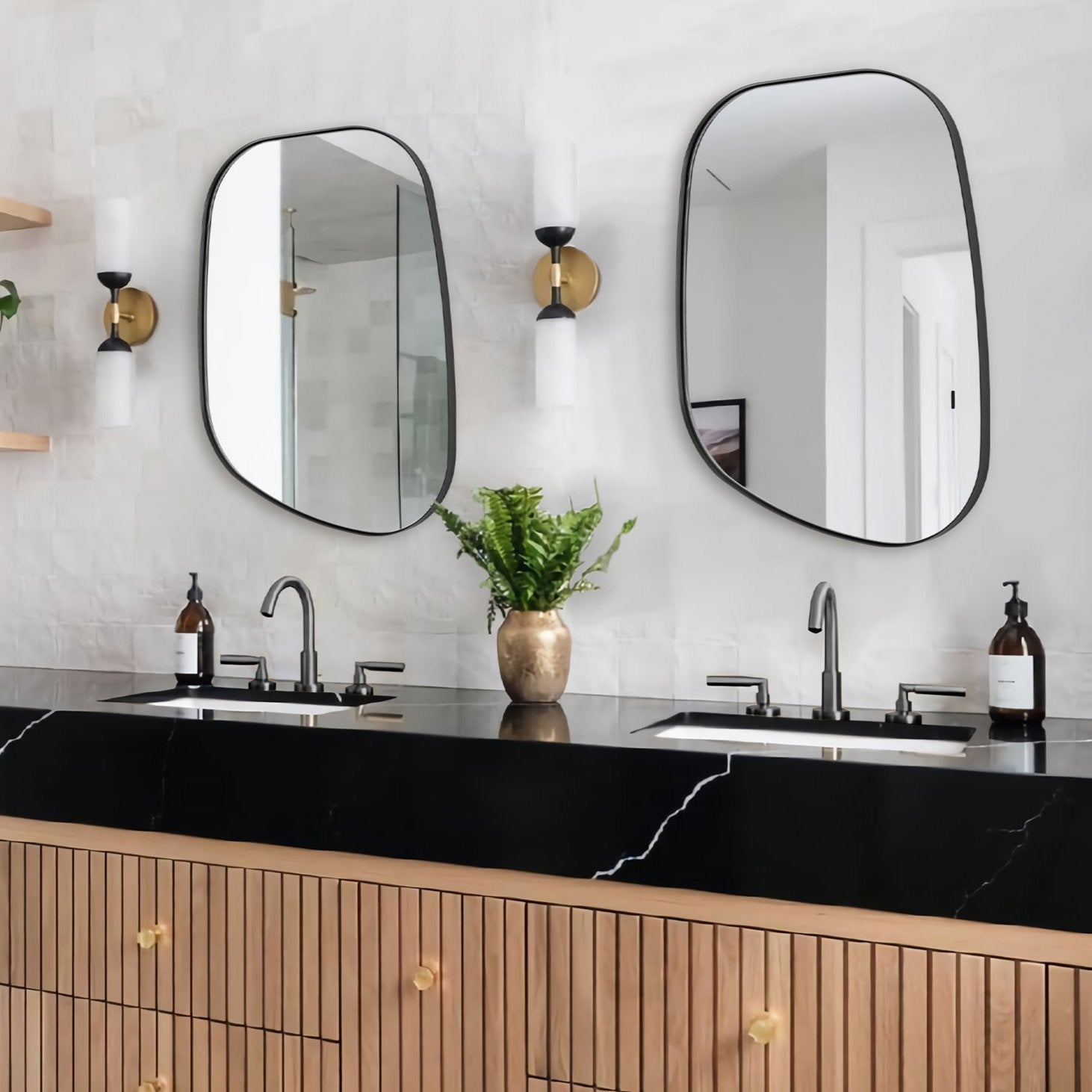 Asymmetrical Irregular Bathroom Wall Mirror | Stainless Steel Frame