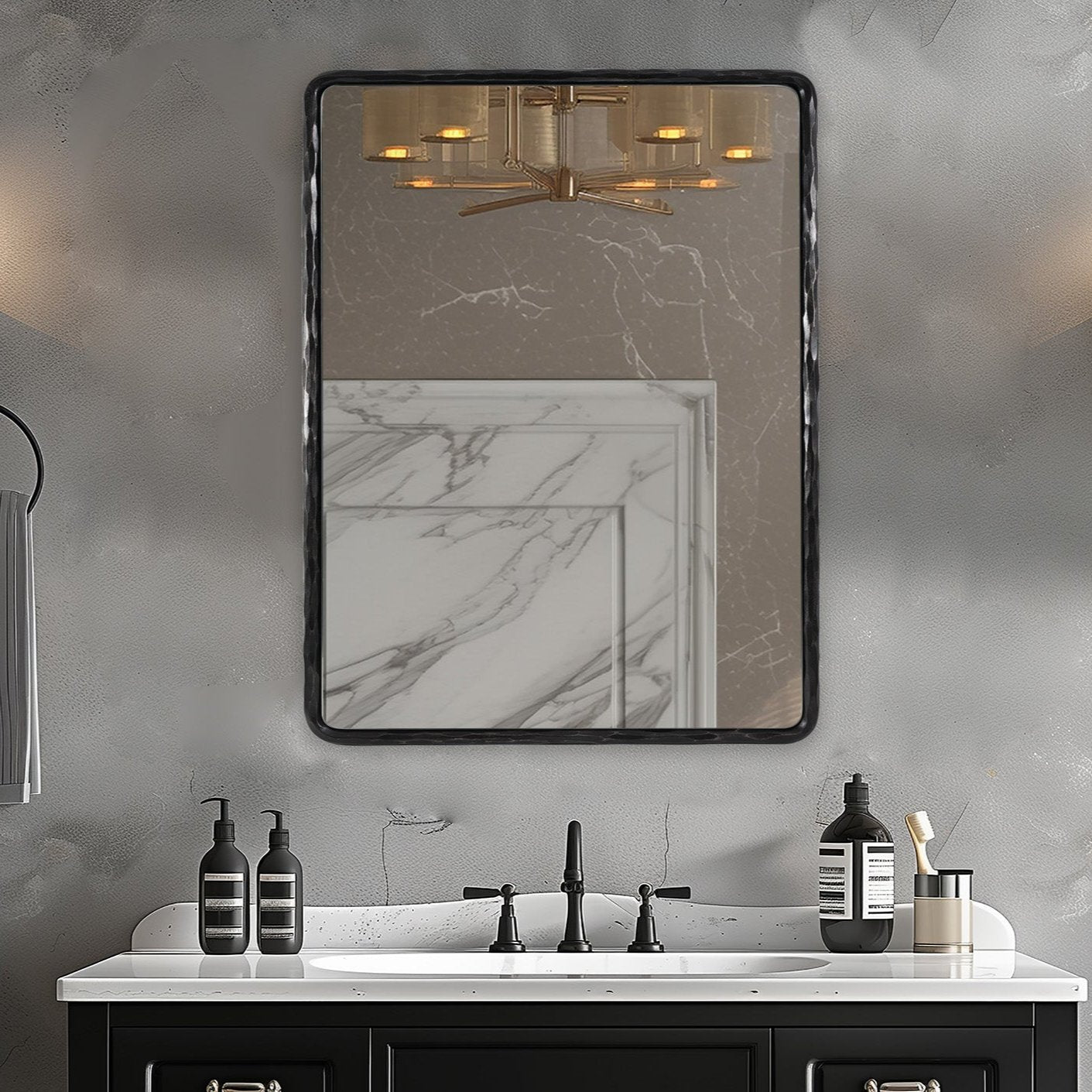 Antique Hand Hammer Frame Forged Iron Rectangle Wall Mirrors Wrought Iron Mirror