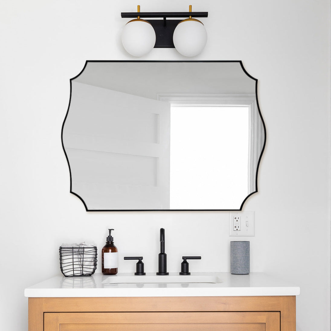 Contemporary Scalloped Rectangle Wall Mirror | Stainless Steel Frame