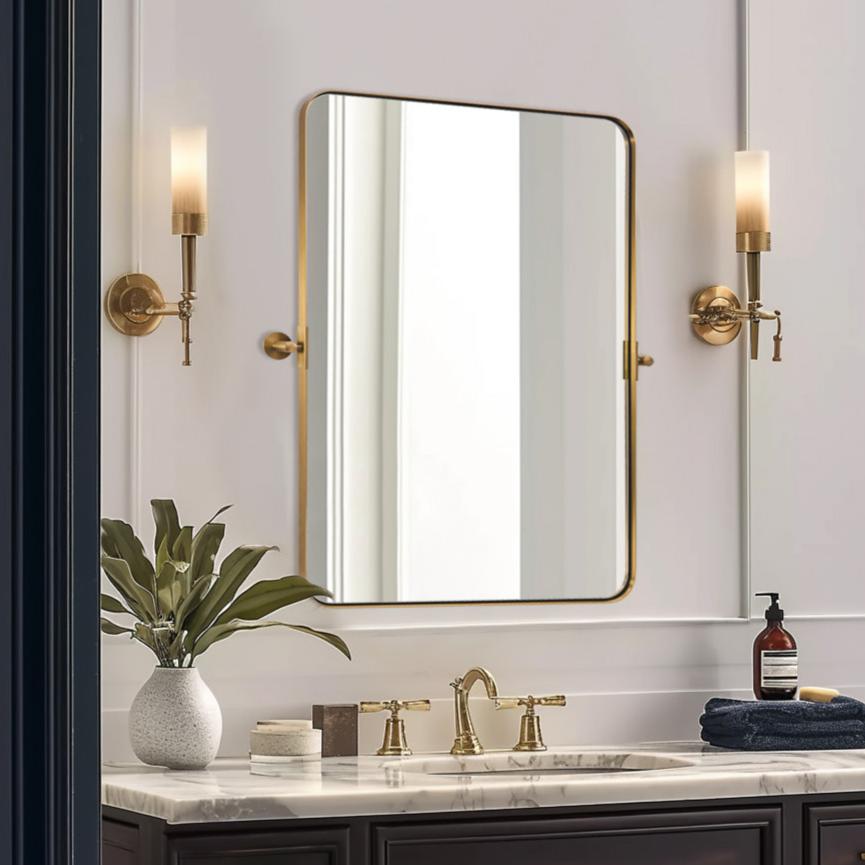 Tilting Rectangular Pivot Mirror for Bathroom/Vanity Floating Mirror | Stainless Steel Frame
