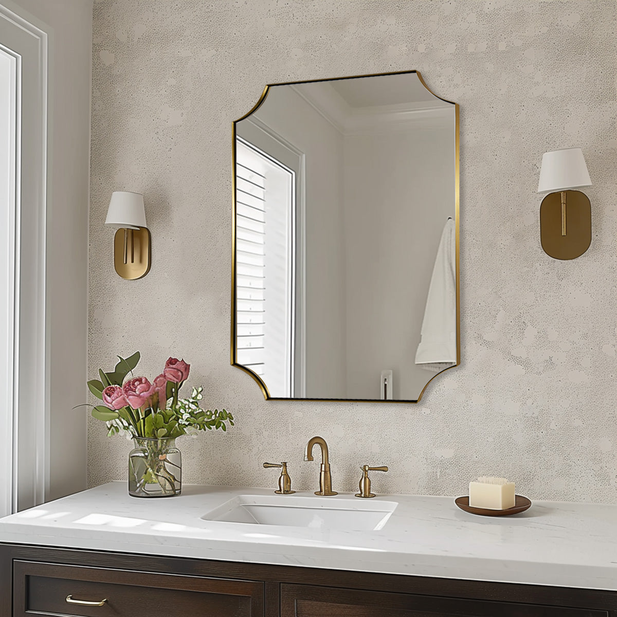 Open Box Like New : Notched Corner Irregular Scalloped Rectangle Mirrors | Stainless Steel Farme