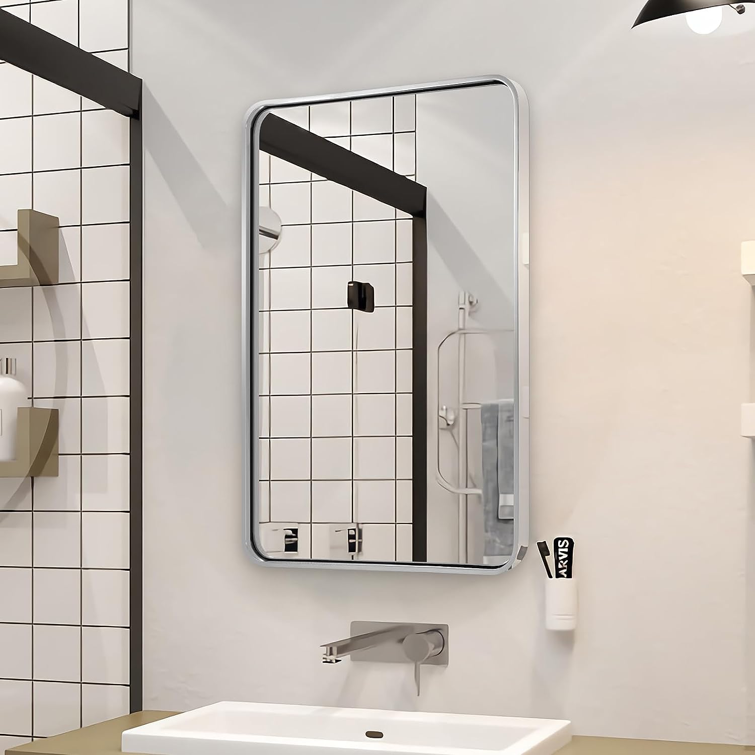 Modern Bold Framed Rectangle Wall Mirrors for Bathroom Wall| Stainless Steel Framed