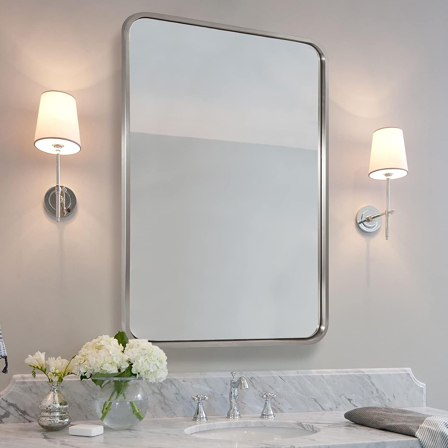 Modern Bold Framed Rectangle Wall Mirrors for Bathroom Wall| Stainless Steel Framed