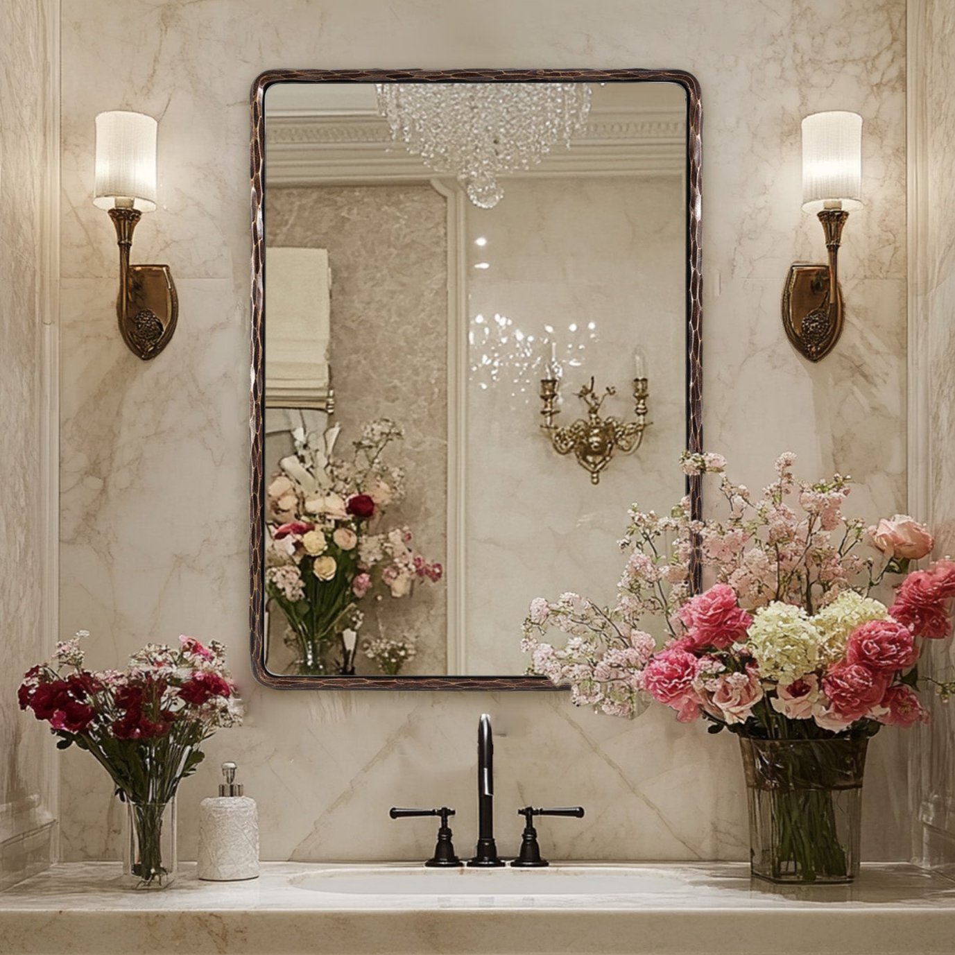 Antique Hand Hammer Frame Forged Iron Rectangle Wall Mirrors Wrought Iron Mirror