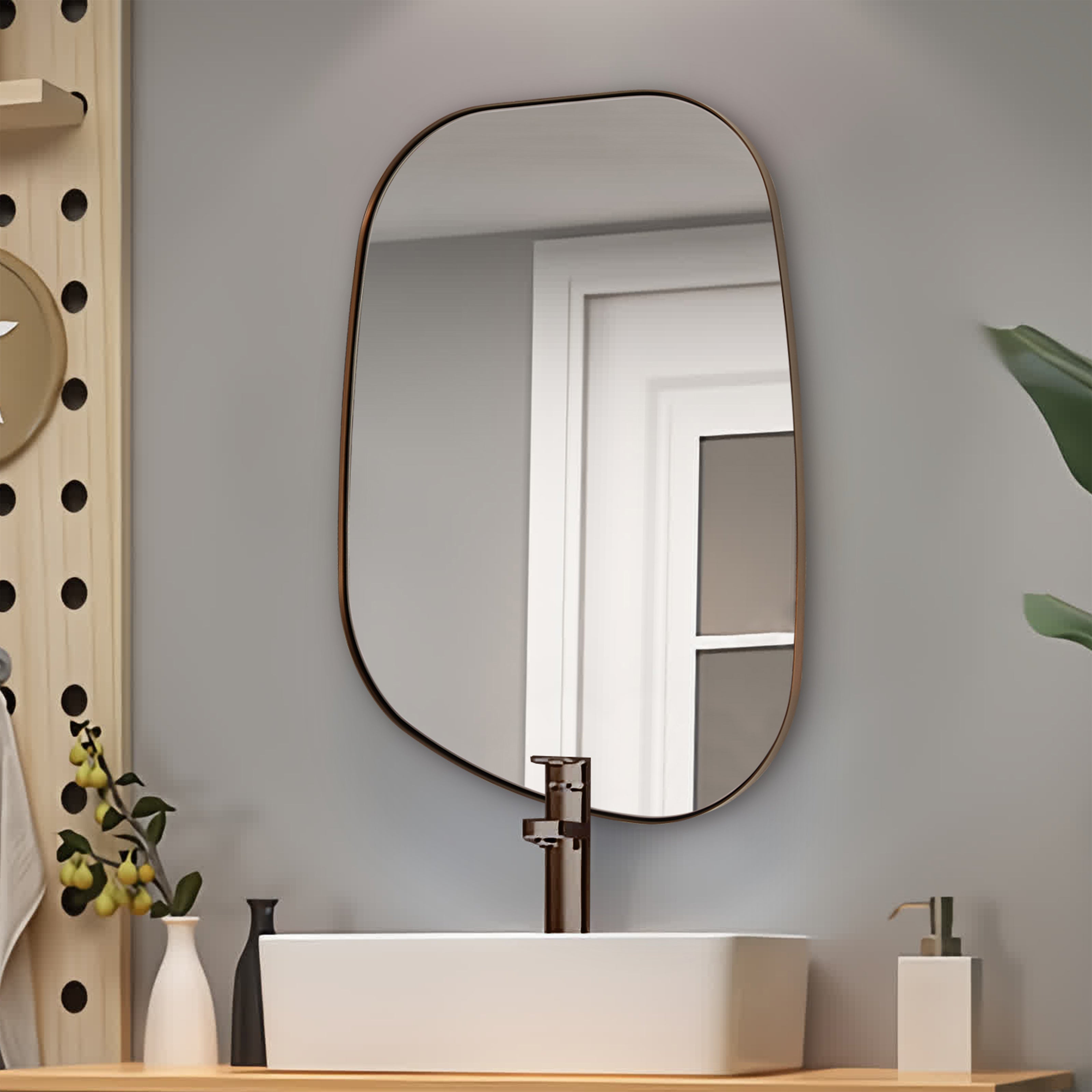 Asymmetrical Irregular Bathroom Wall Mirror | Stainless Steel Frame