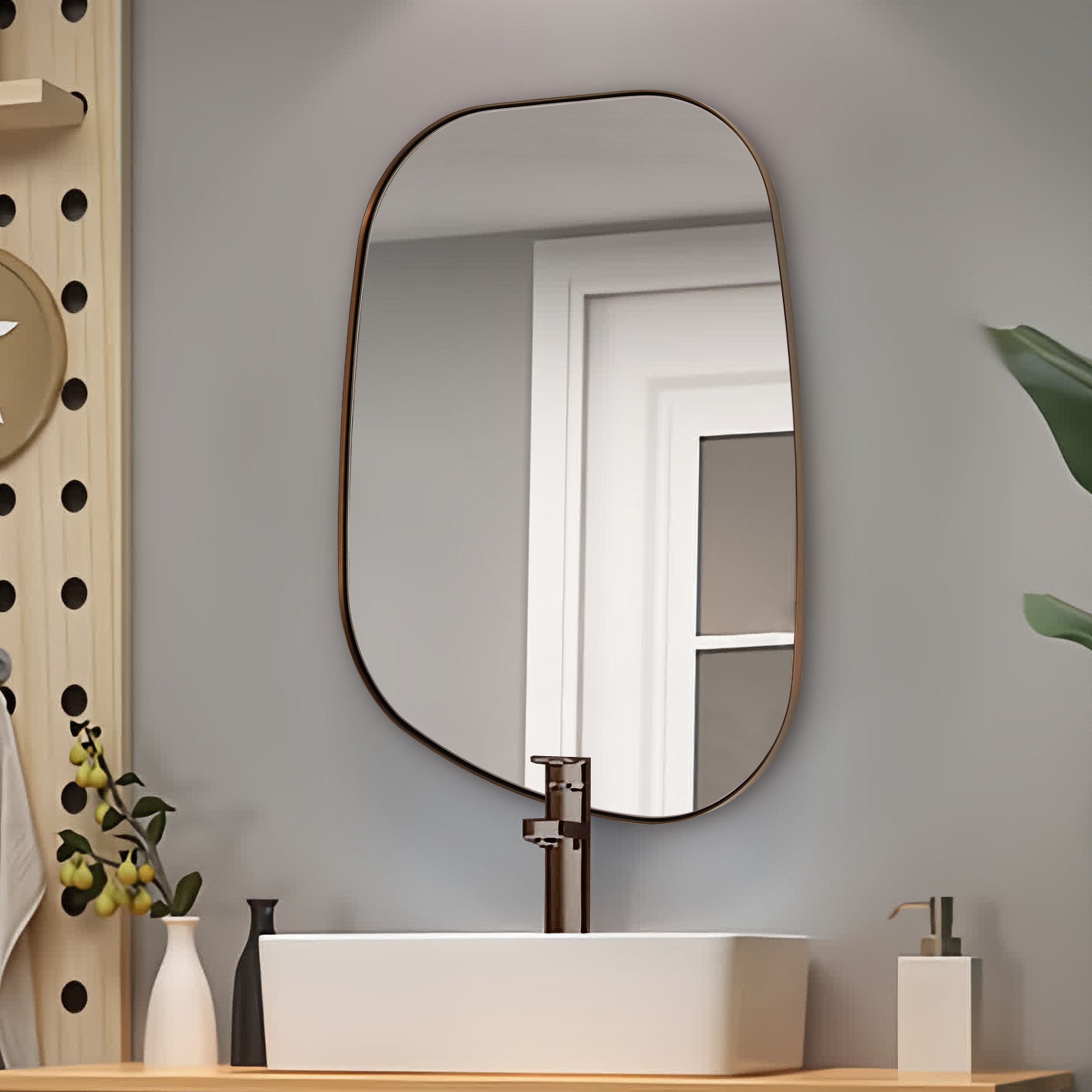 Asymmetrical Irregular Bathroom Wall Mirror | Stainless Steel Frame