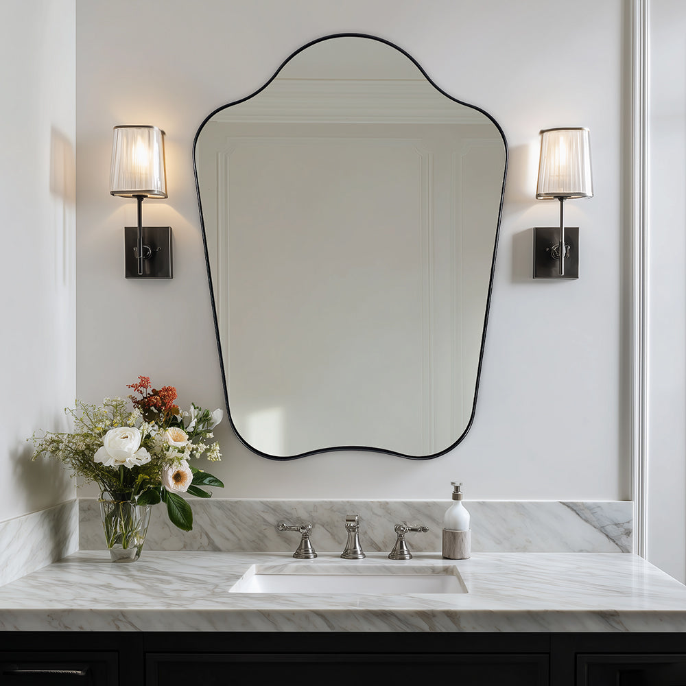 Contemporary Curved Top Arch Scalloped Bathroom Wall Mirror | Stainless Steel Frame