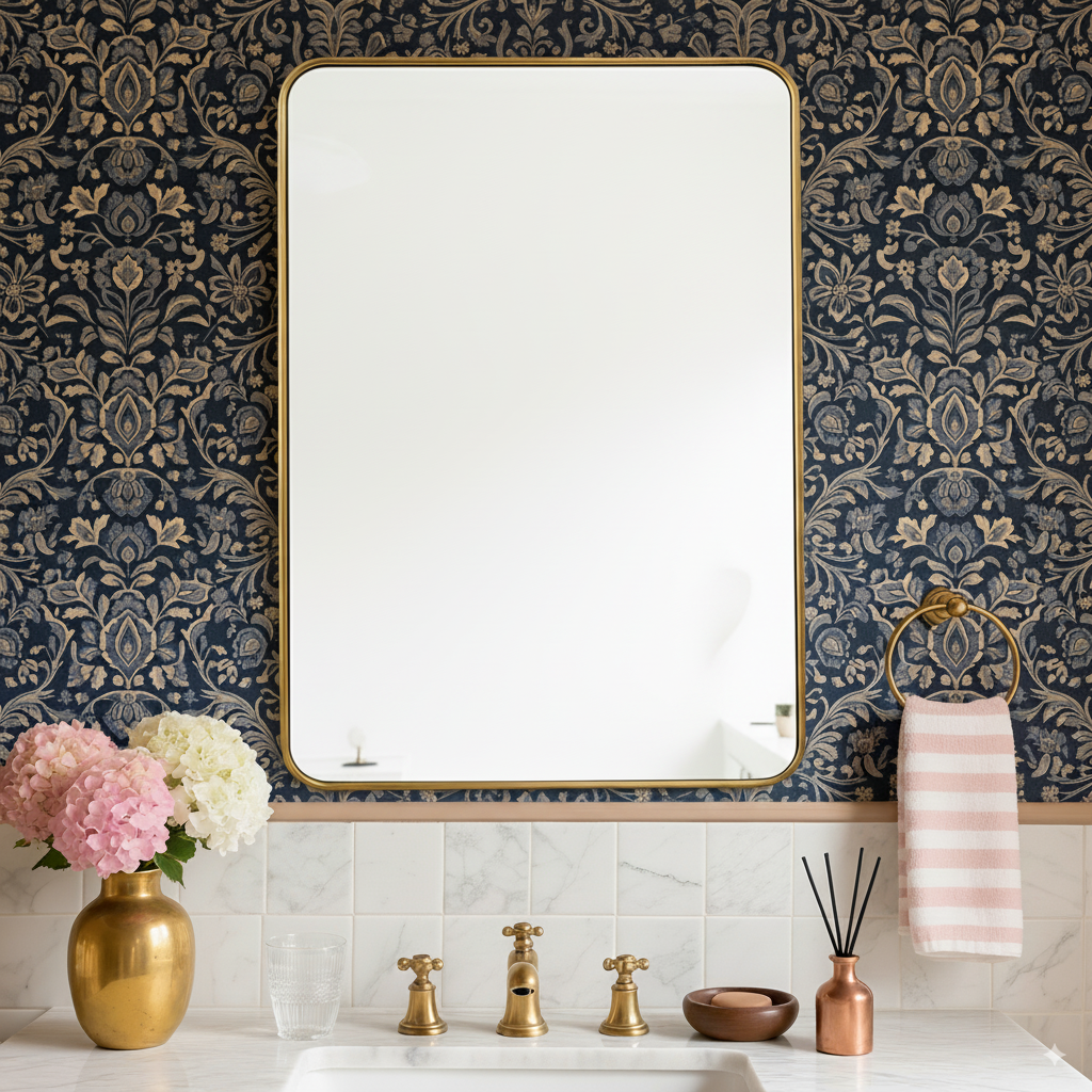 Contemporary Rounded Rectangular Bathroom Mirrors| Stainless Steel Thick Frame