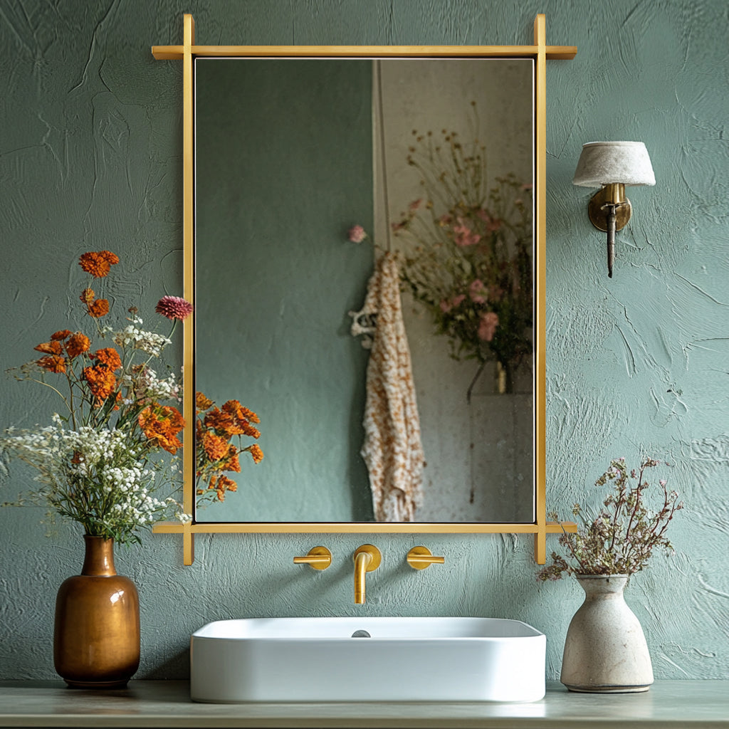 Vintage Cross Corner Rectangle Bathroom Wall Mirrors | Stainless Steel Framed